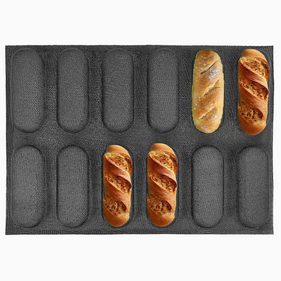 Silikonowa bagietka do pieczenia bagietek, tacka do pieczenia bagietek, Hot Dog Buns, odporna na wysokie temperatury, do pieczenia (12 loaf, czarna)