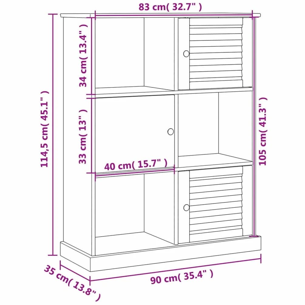 Générique Regał z litego drewna sosnowego, biały, 90 x 35 x 114,5 cm, regał na książki z 6 metalowymi przegródkami i guzikami, wytrzymały i łatwy w pielęgnacji schowek na książki