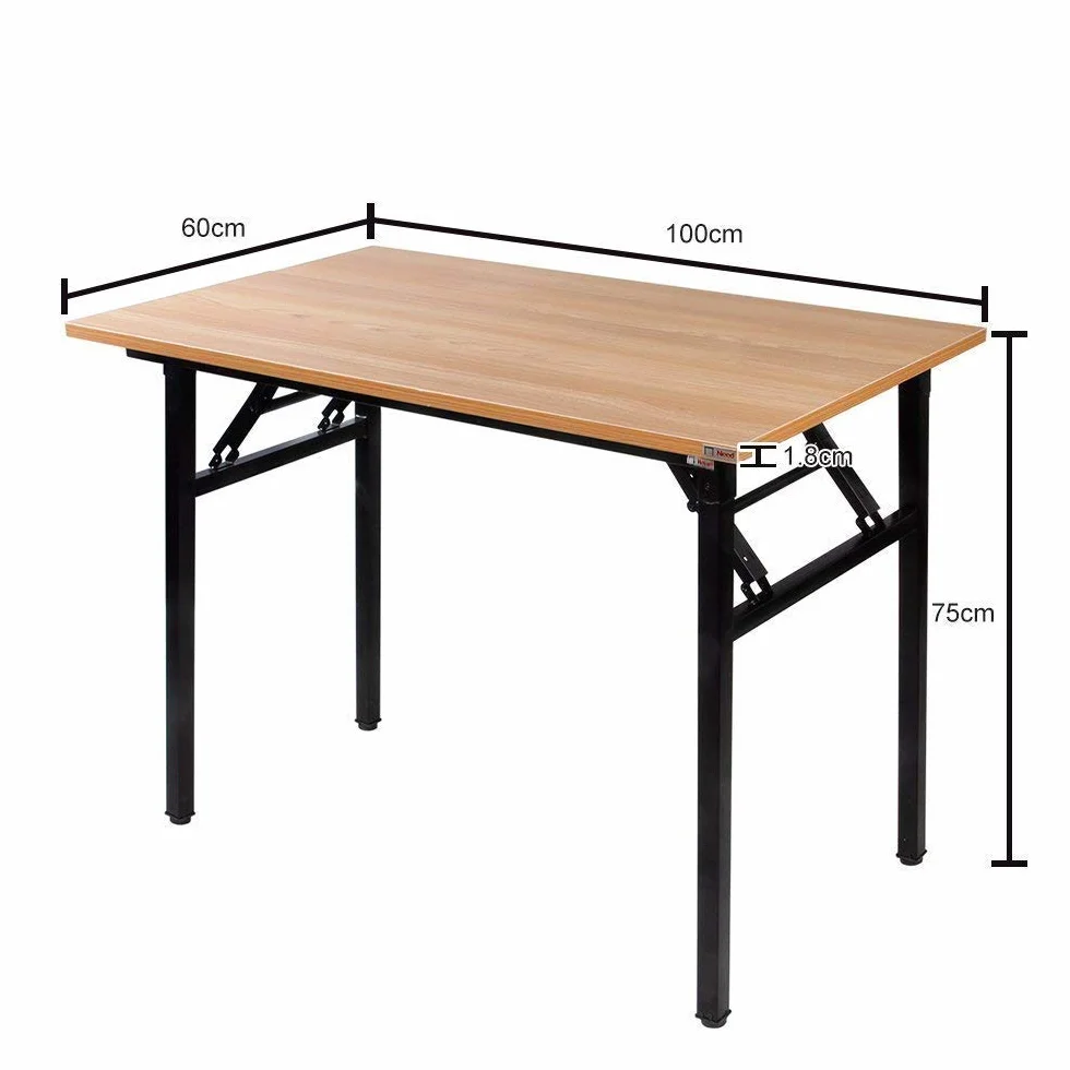 sogesfurniture Stół składany biurowy, do nauki, do pisania, do komputera PC, laptopa, stół do pracy, do jadalni, do gier, bez potrzeby instalacji, 100x60x75cm, teak i czarny AC5TB-100-SF