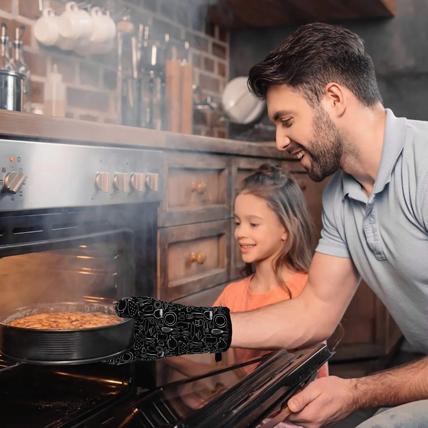 Zestaw rękawic piekarniczych i łapek do garnków, rękawice do pieczenia odporne na wysokie temperatury, 1 para rękawic kuchennych i 2 łapki do garnków, rękawice kuchenne do gotowania, pieczenia, grilla