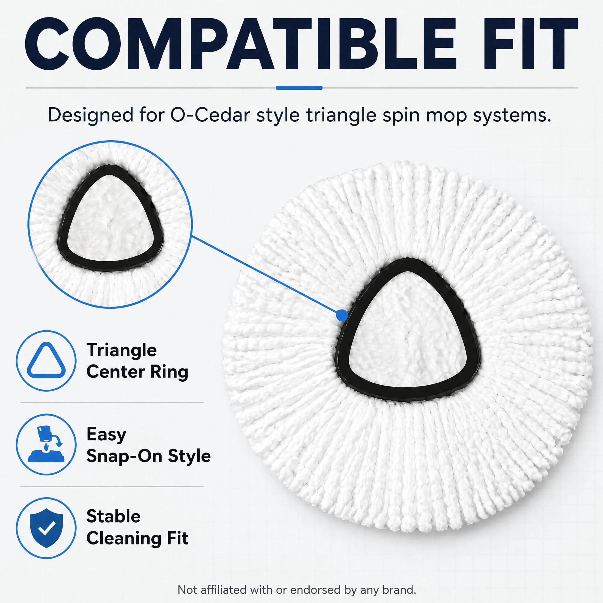 CLEAN PIONEER 6-pak wymiennych głowic do mopa kompatybilnych z Spin EasyWring Triangle Spin Mop, wkłady do mopa obrotowego z mikrofibry, łatwe czyszczenie, zamiennik głowicy mopa w 100% z mikrofibry