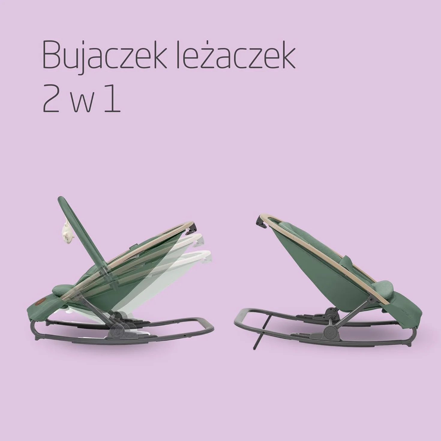Maxi-Cosi Bujaczek leżaczek Kori 2 w 1 z łukiem z zabawkami, 0–2 lata, do 15 kg, bujaczek dla dziecka, 3 poz. odchylania jedną ręką, Uprząż Easy- in, Lekki i kompaktowy, Beyond Green