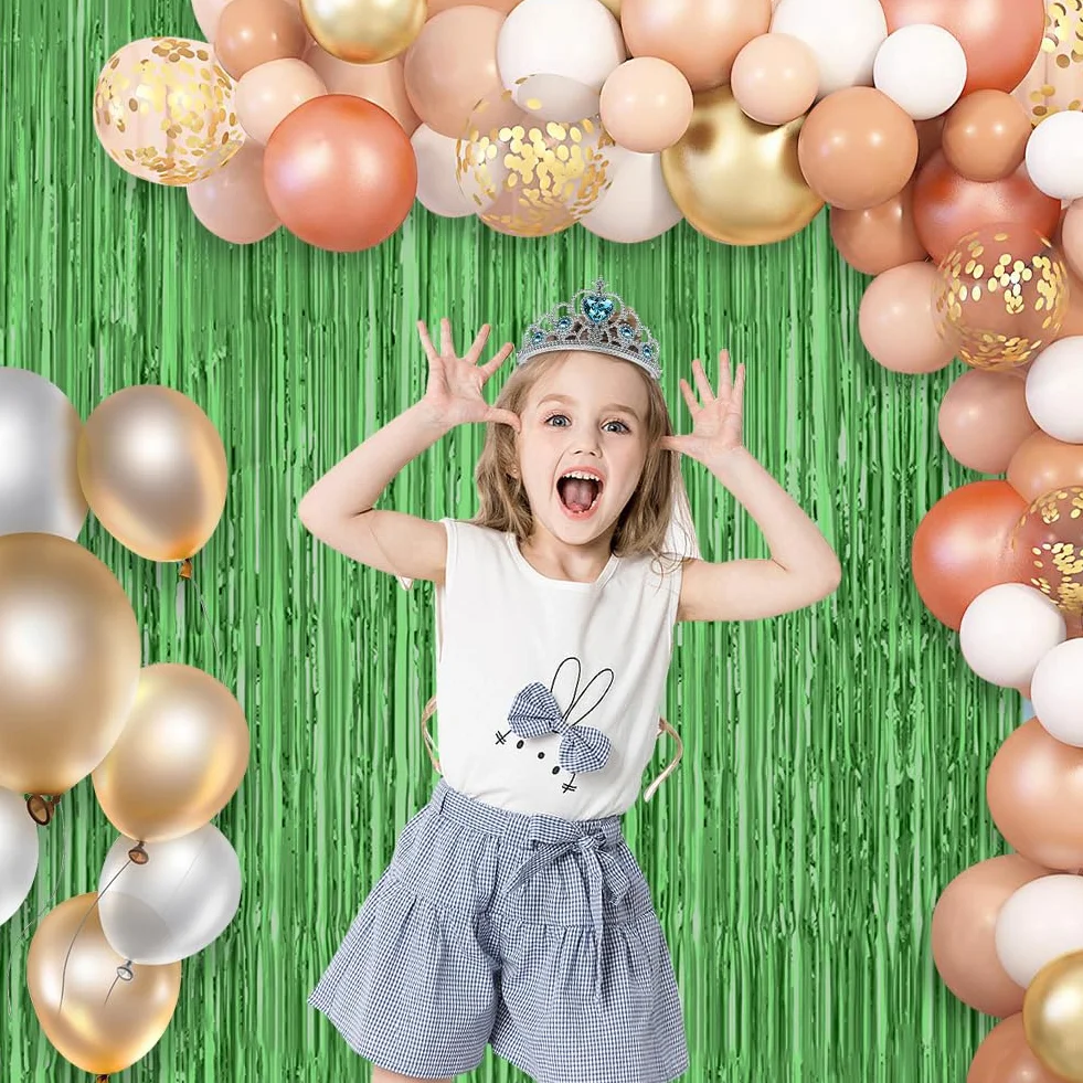2 szt., 1 x 2 m, zasłona z frędzlami z folii aluminiowej, do zawieszania drzwi, serpentyny imprezowe, dekoracje na przyjęcie urodzinowe, ślub, Boże Narodzenie, tło fotograficzne, zielone