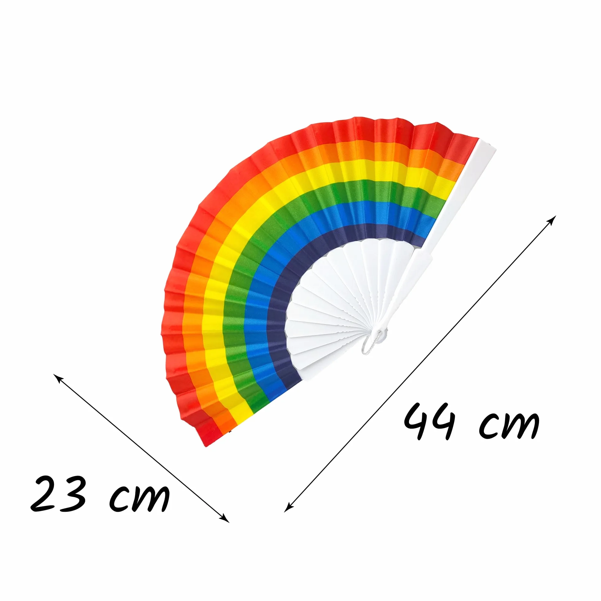 Składany wachlarz z tęczową flagą 44 x 23 cm plastikowe listwy