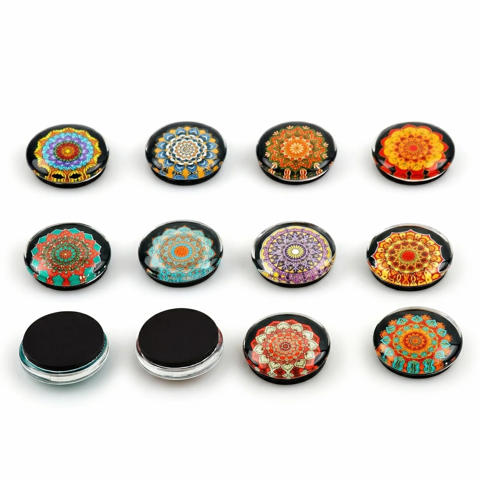 Nivofu 12 magnesów na lodówkę, 30 mm, szkło 3D, wzór mandali, kalejdoskop, okrągłe magnesy dekoracyjne do lodówki, tablicy, kuchni i biura, kreatywny pomysł na prezent