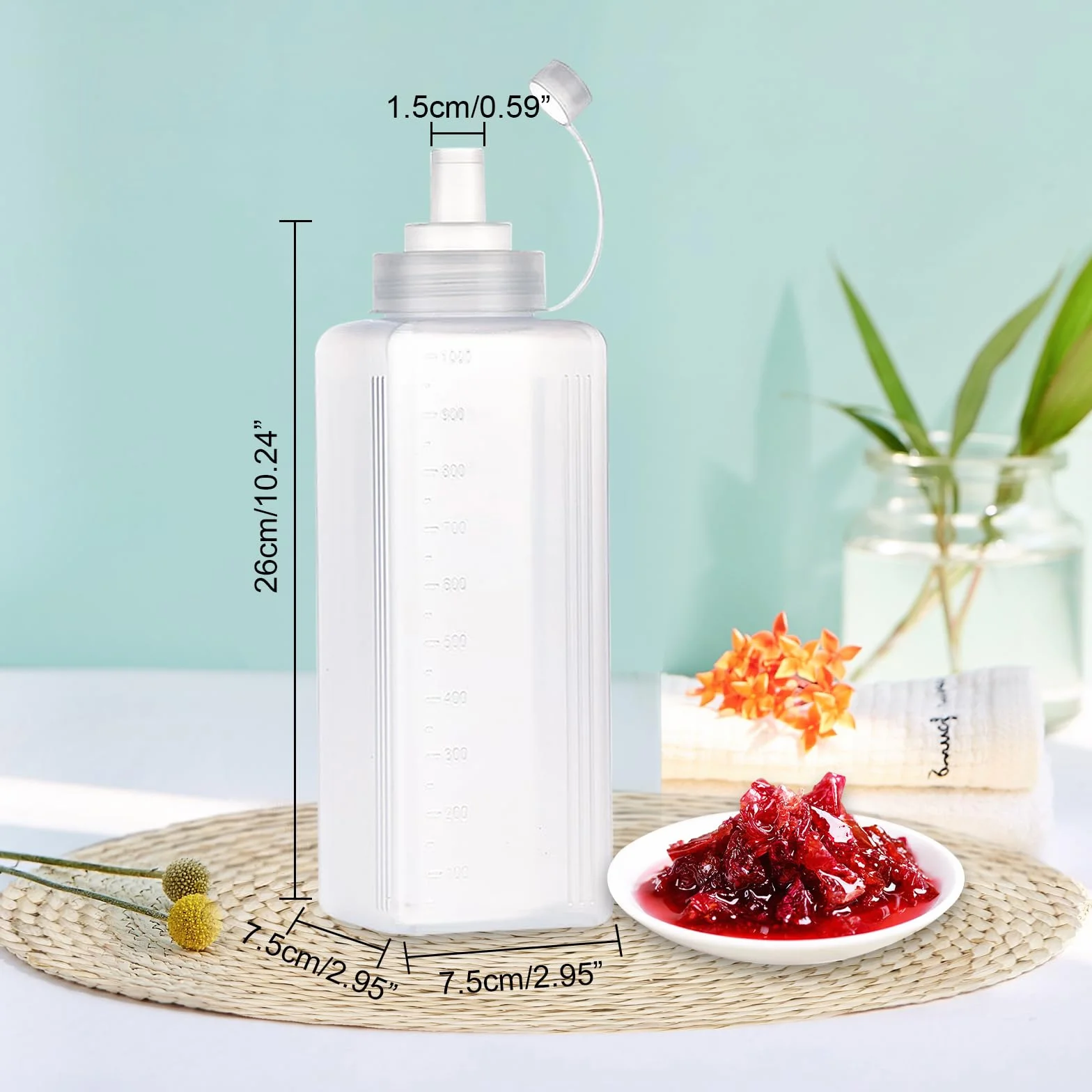 3 plastikowe butelki do wyciskania z szerokimi otworami, przezroczyste, bez wycieków, do malowania, pieczenia, keczupu, ostrego sosu, oliwy z oliwek, butelka na sos (# 1000 ml)