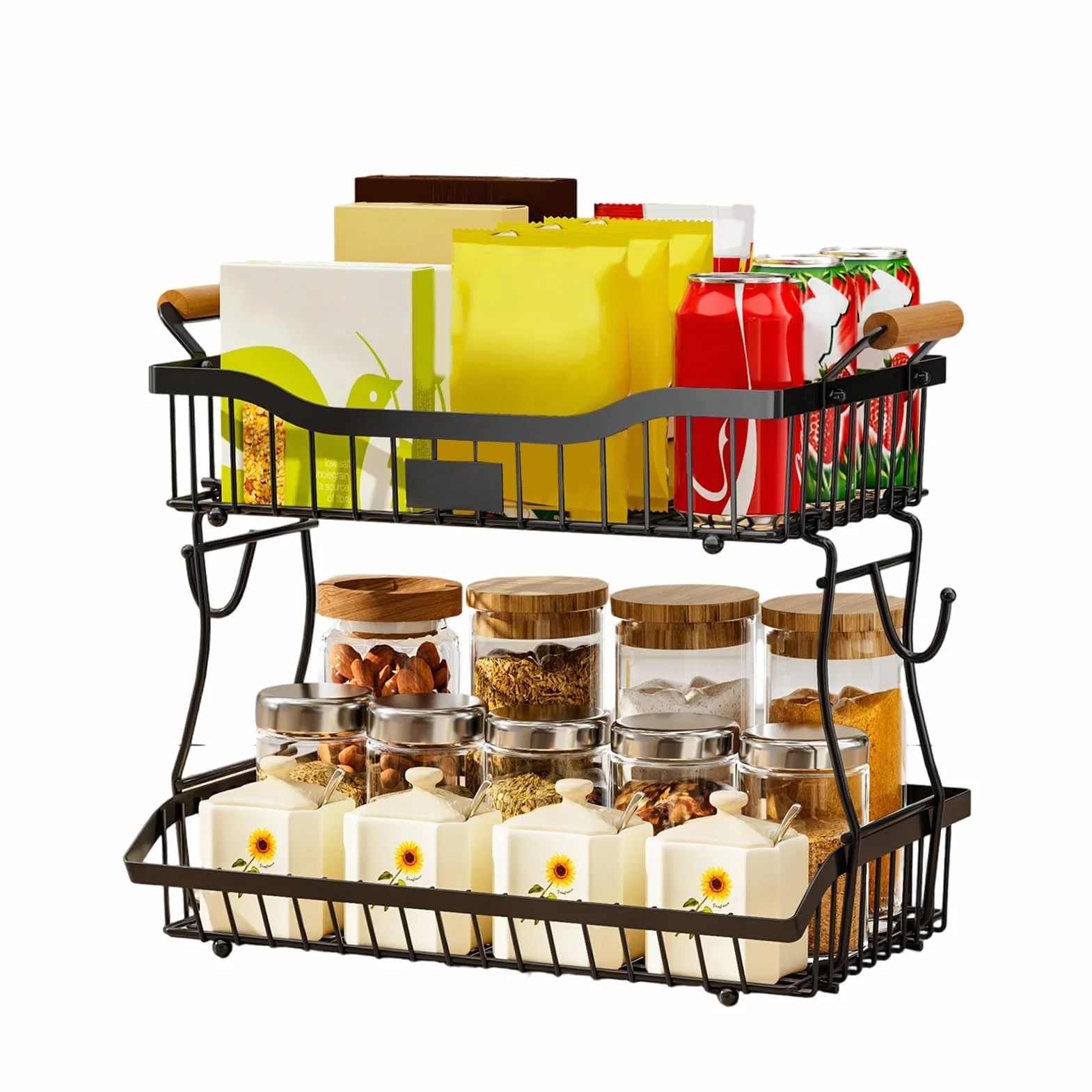 Koszyk na Owoce na Blat Kuchenny Dwupoziomowy Organizer do Przechowywania | Organizer na Warzywa o Dużej Pojemności do Przechowywania Przekąsek, Chleba, Warzyw i Owoców w Kuchni i