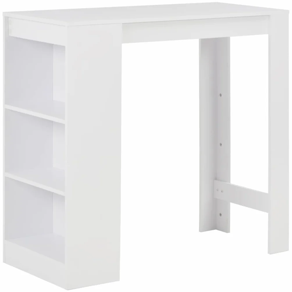 Stół barowy z regałem, biały, materiał drewnopochodny, 110 x 50 x 103 cm, stabilny, nie zajmuje dużo miejsca, nowoczesny do kuchni, jadalni, salonu, z 3-stopniowym regałem do przechowywania