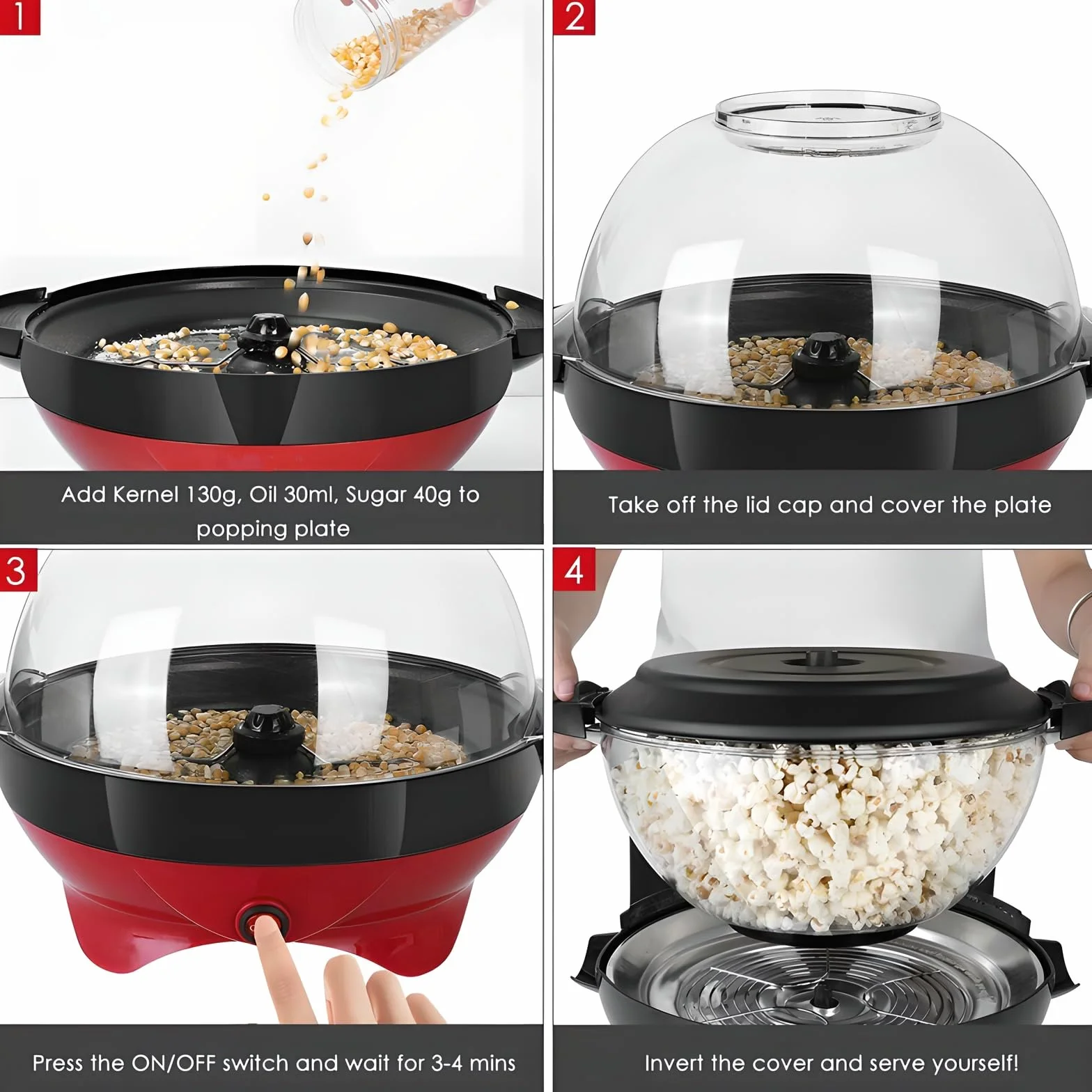 Maszyna do popcornu, 5L Popcorn Popper, nieprzywierająca płyta, maszyna do popcornu, elektryczne mieszanie z technologią Quick-Heat, uchwyty Cool Touch, domowe przekąski na wieczory filmowe