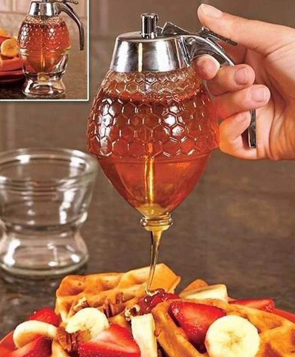 Dozownik miodu, akrylowy plastikowy pojemnik na syrop, miód butelka do serwowania miodu i syropu(200 ml)