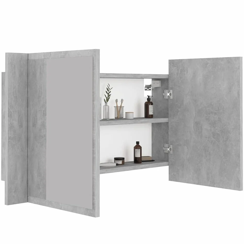 Szafka łazienkowa z lustrem LED, betonowa, szara, 80 x 12 x 45 cm, akryl, szafki i przechowywanie, szafki toaletkowe, szafki łazienkowe