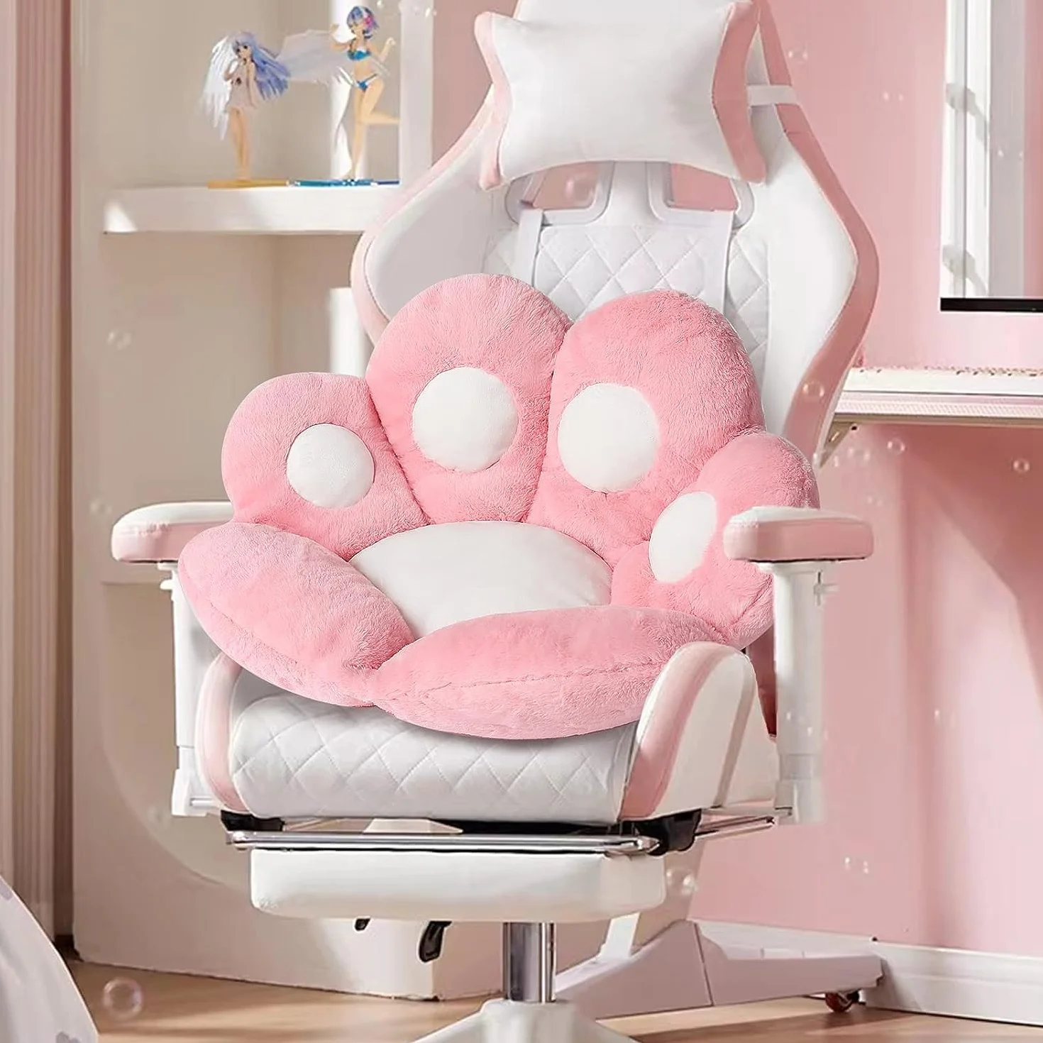 Poduszka z kocią łapą, kawaii, poduszka na krzesło, urocze rzeczy, podkładka do siedzenia, wygodna, leniwa sofa, biurowa poduszka podłogowa, na krzesła gamingowe, dekoracja pokoju (różowa, 70 x