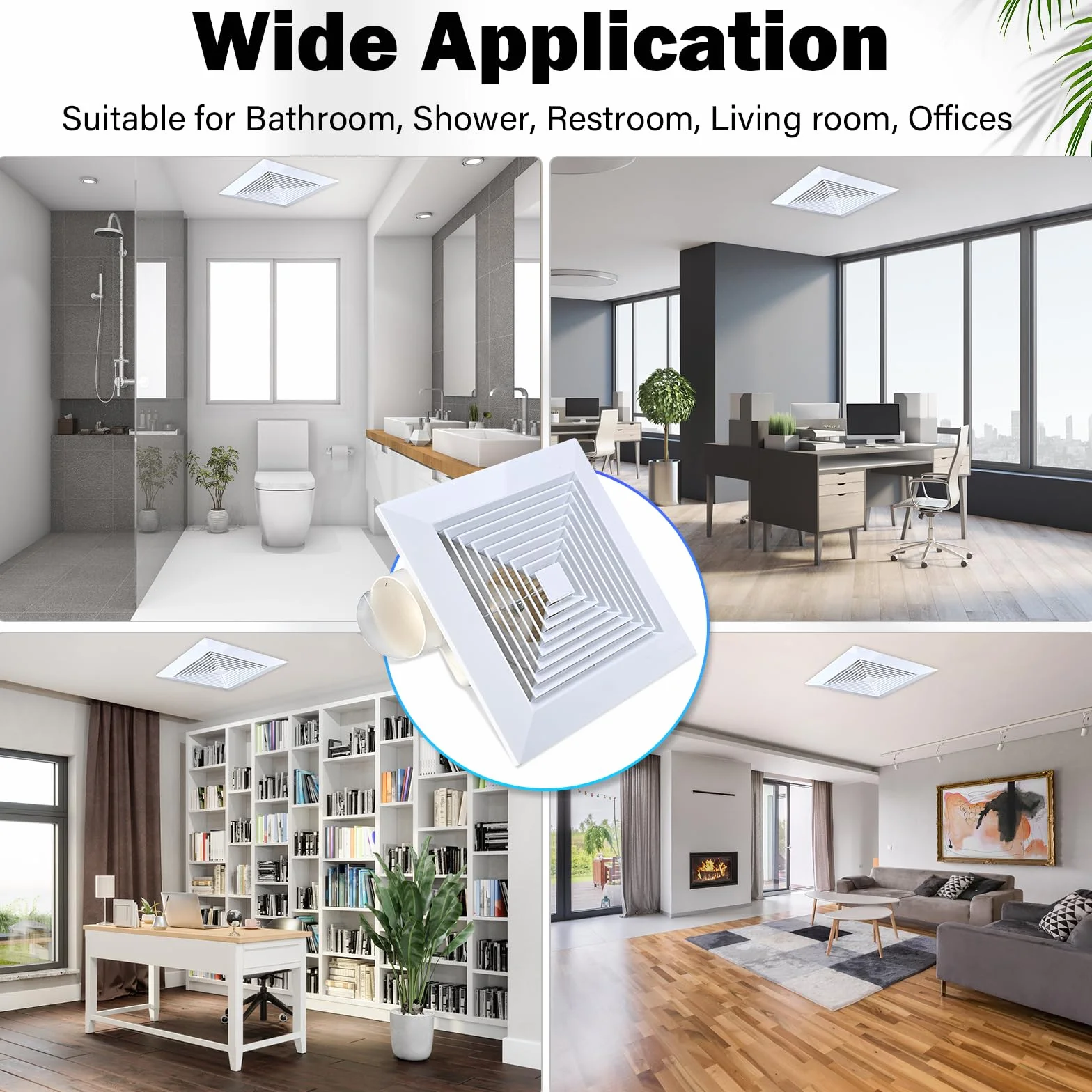 FEITON 110 CFM wentylator wyciągowy do łazienki, do montażu sufitowego, 30 W, 110 V, 1,0 dźwięku, cichy wentylator kwadratowy, kanał 10 cm, otwór montażowy 20 x 20 cm