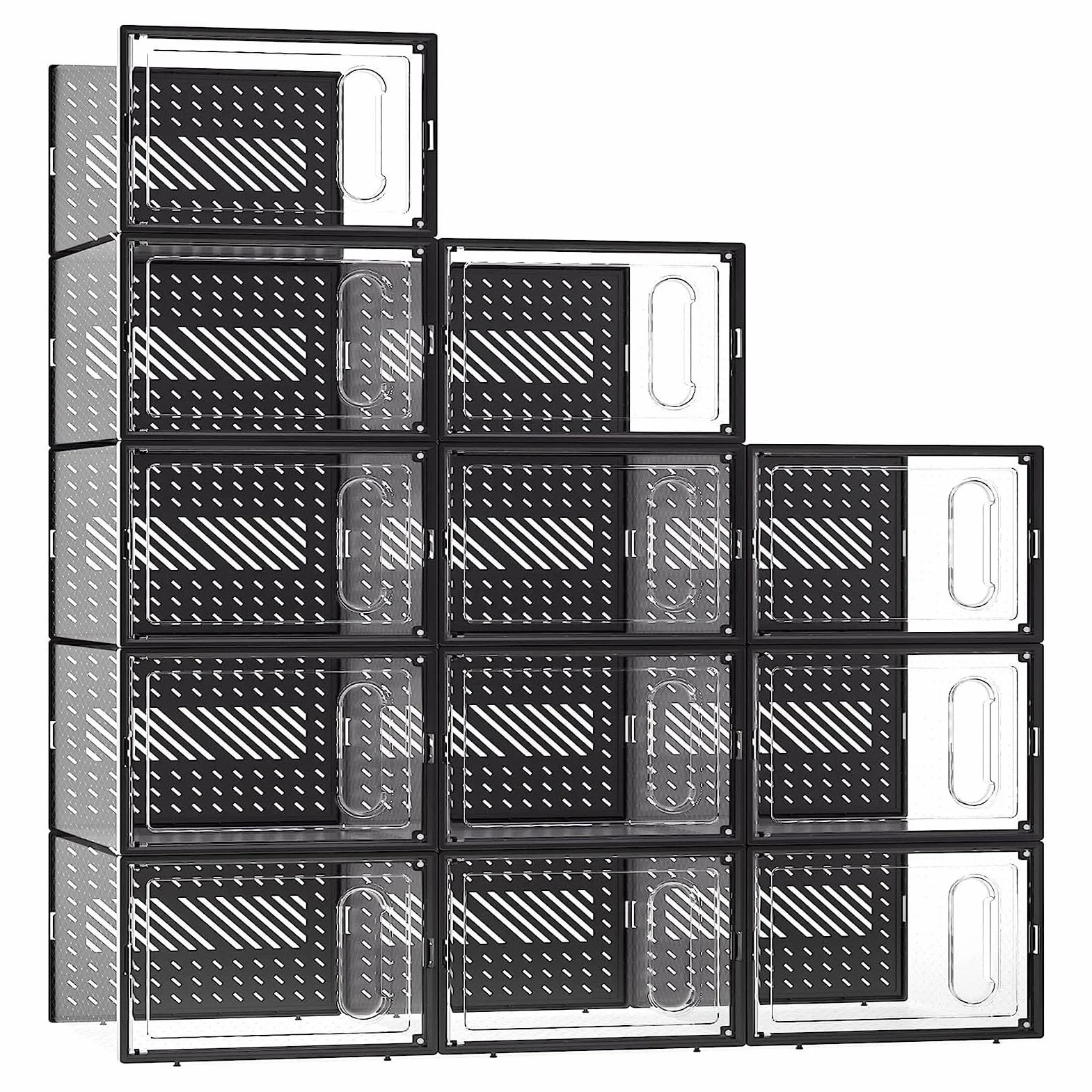 Aramox Duży Organizer do Przechowywania Butów, Przezroczyste Plastikowe Pudełko na Buty ABS PP z Drzwiczkami Magnetycznymi, możliwość Układania w Stosy 13,19 X 9,84 X 7,28 Cala Witryna na Tenisówki do
