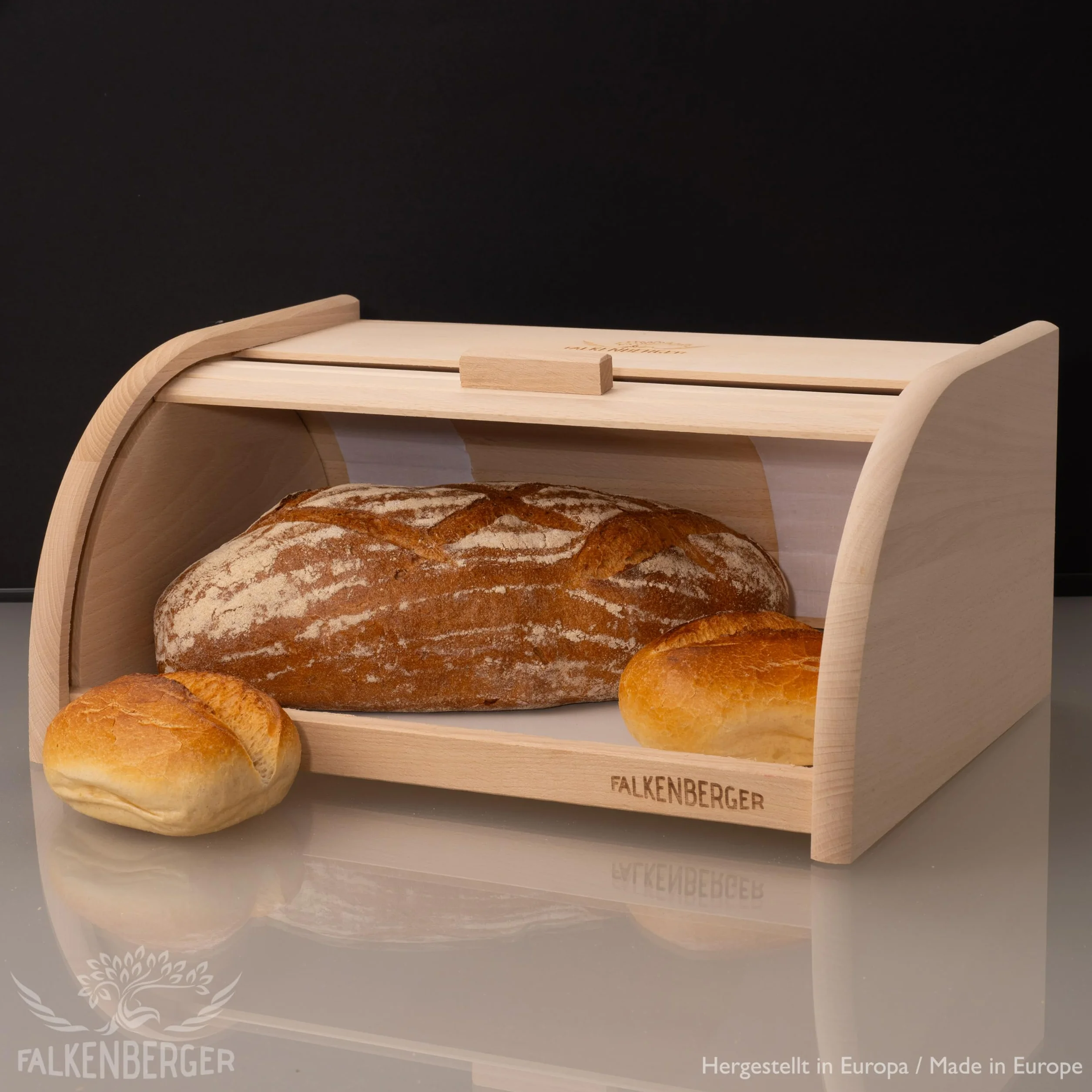 Chlebak z drewna bukowego ok. 38 x 28 x 18 cm XL chlebak tradycyjny pojemnik na chleb z rolowaną pokrywką, ręcznie wykonany
