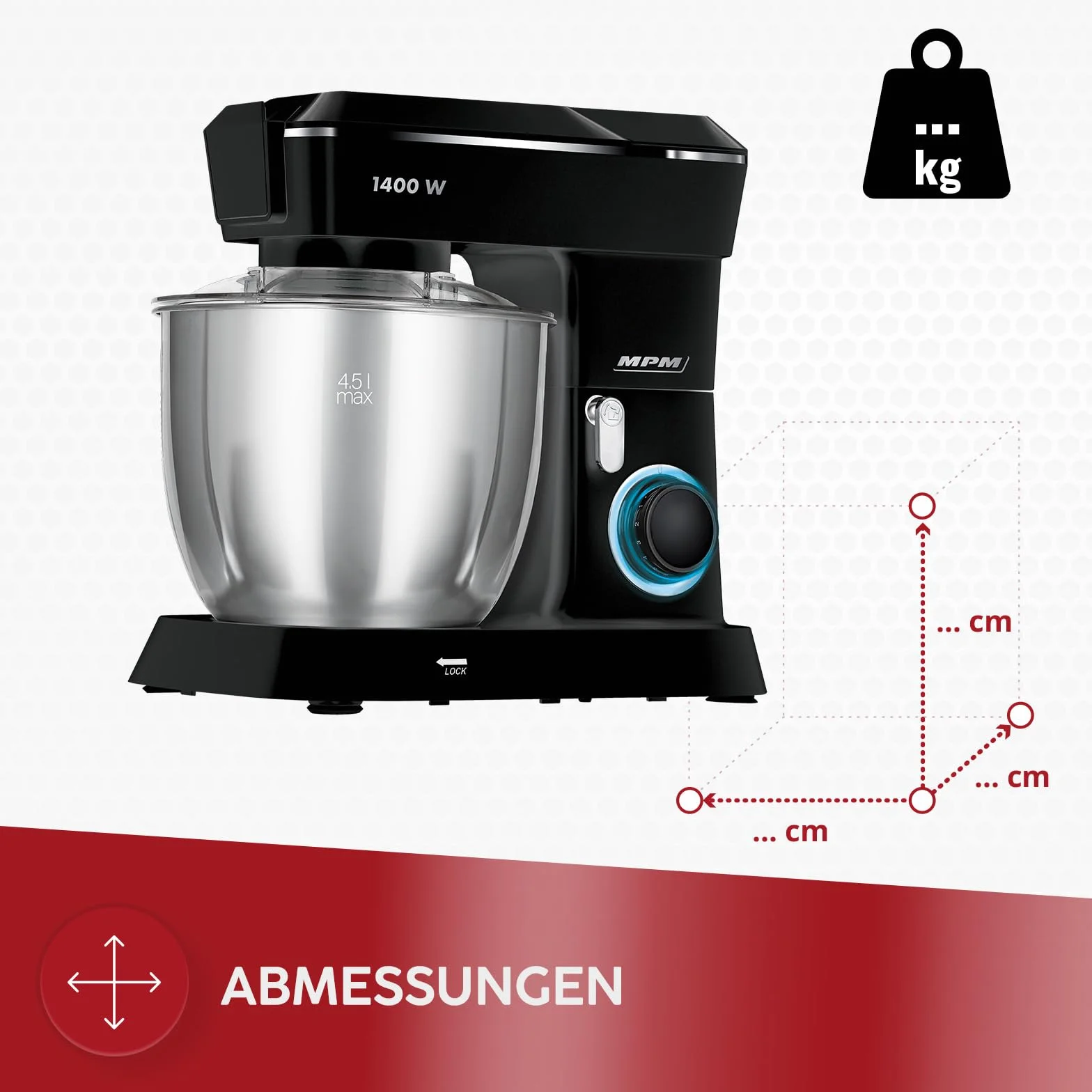 MPM Planetarna Maszyna Kuchenne MRK-24 – Wielofunkcyjny Mikser Kuchenny 4,5 l – Wszechstronne Urządzenie Kuchenne 1400 W – Dwie Misy – W zestawie Maszynka do Mięsa i Blender