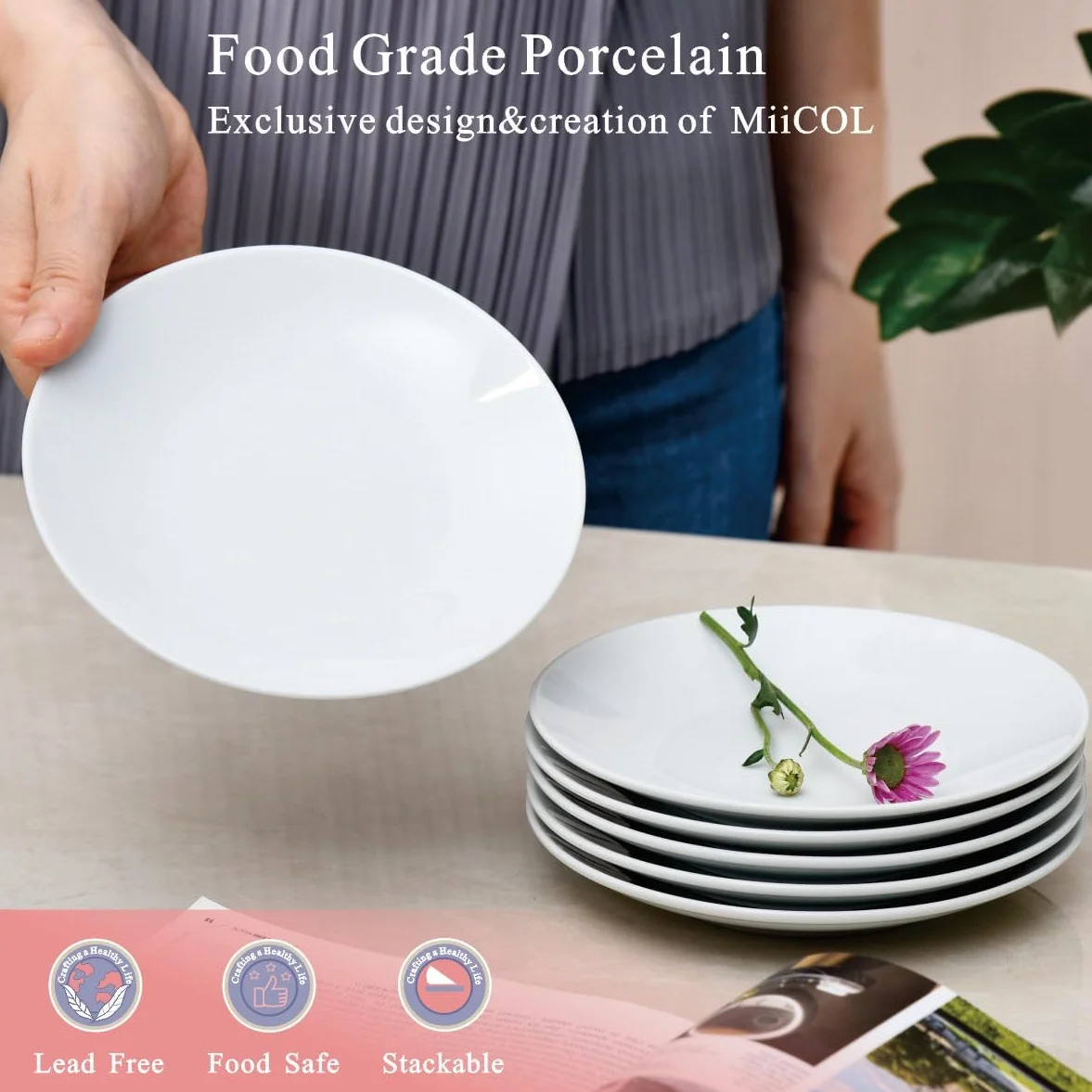 Miicol Małe talerze deserowe, zestaw 6 sztuk, ceramiczne białe talerze na przekąski 15,2 cm, mini porcelanowe talerze do serwowania ciast, chleba, sałatki, przekąsek