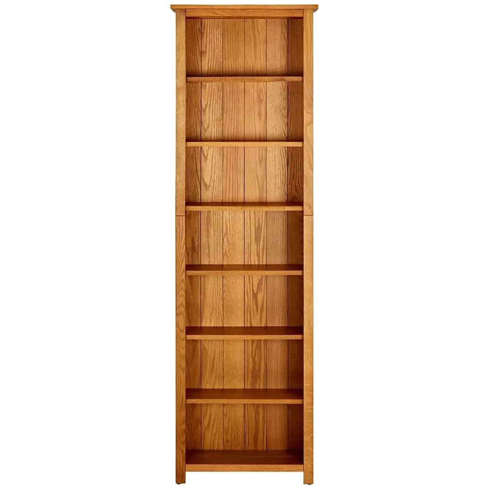Regał na książki z litego dębu z 7 przegródkami, 60 x 22 x 200 cm, solidna półka do przechowywania książek i dekoracji, stylowe, naturalne wykończenie i funkcjonalne meble
