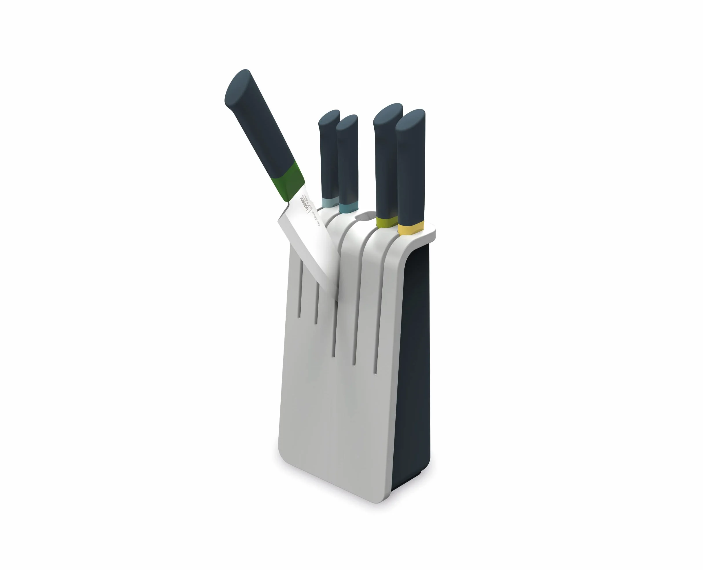 Joseph Joseph Duo 5-częściowy zestaw blokowych noży kuchennych, zawiera noże do warzyw, nóż szefa kuchni i nóż Santoku, opal/wielokolorowy