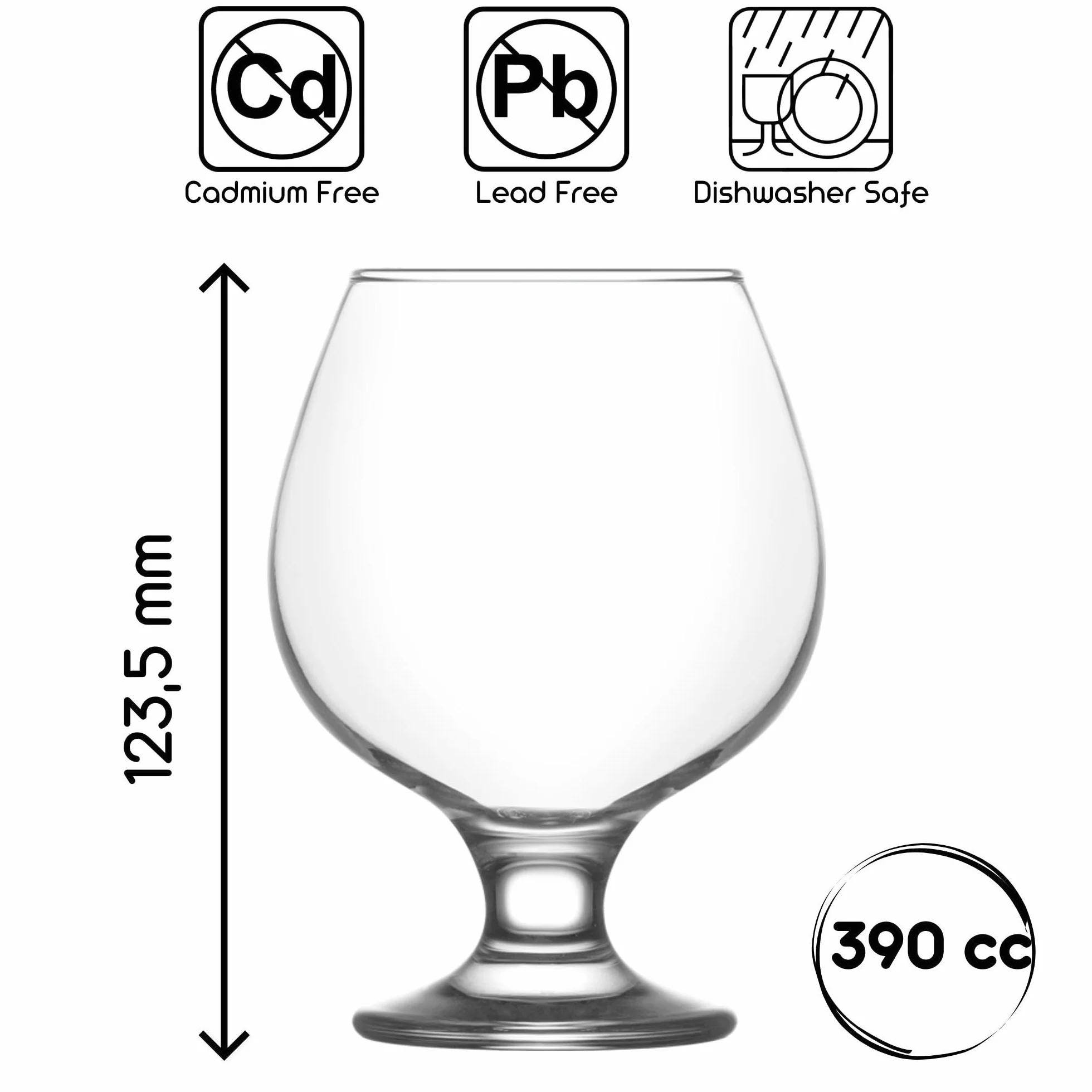 LAV Szklanki do piwa, zestaw 6 sztuk, 390 ml, bez zawartości ołowiu, do piwa Tulip Snifter Glass Cognac, na prezent na Dzień Ojca, kieliszki do brandy