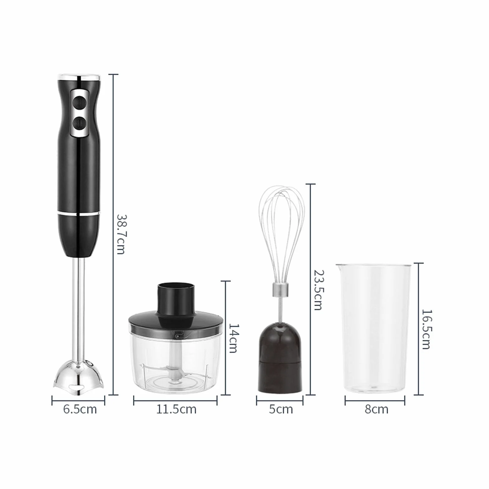 Cocoarm Zestaw Ręcznego Blendera, 400W Mocny Blender Zanurzeniowy ze Stalowym Korpusem i Plastikowymi Kubkami, Zawiera trzepaczkę i Rozdrabniacz do Smoothie, Zup, Sosów (wtyczka UE)