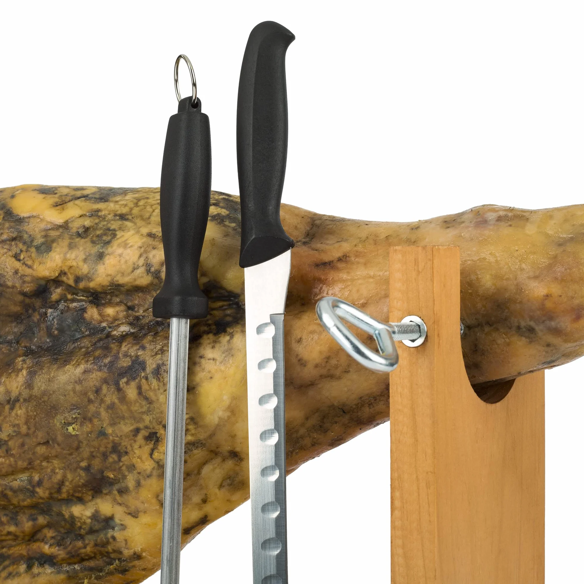 Jamonero + Szynka Kukuxumusu + Nóż Jamonero i Chaira - Uchwyt Jamonero wyprodukowany w Hiszpanii