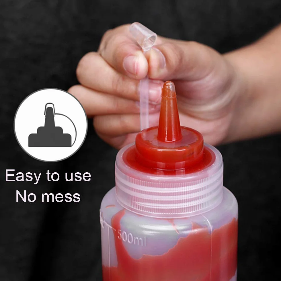 Butelka do wyciskania sosu 500 ml z nakrętką 4 szt. plastikowy dozownik do butelek do wyciskania przypraw, ketchupu, musztardy, Mayo, oliwy z oliwek, przezroczysty, 473 ml