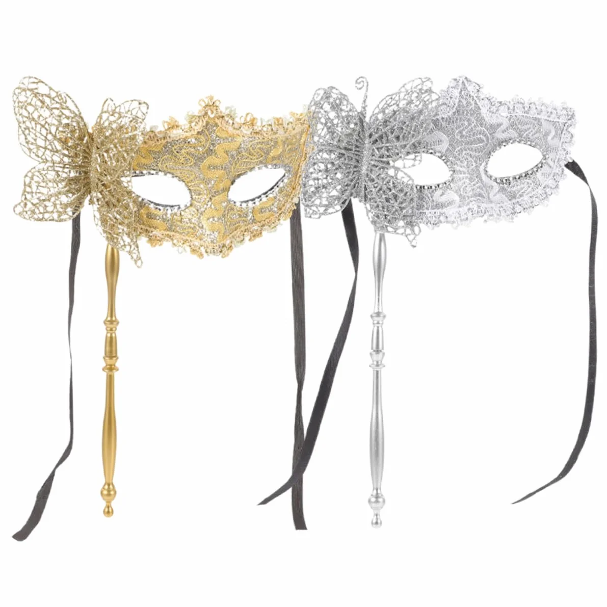 Holibanna 2 Szt. Złoto-srebrnych Ręcznie Wykonanych Masek Weneckich z Motywem Smoka Patyku Maski Przyjęcia Maskaradowe i Cosplay dla Par Unikalny Design Do Występów i Imprez