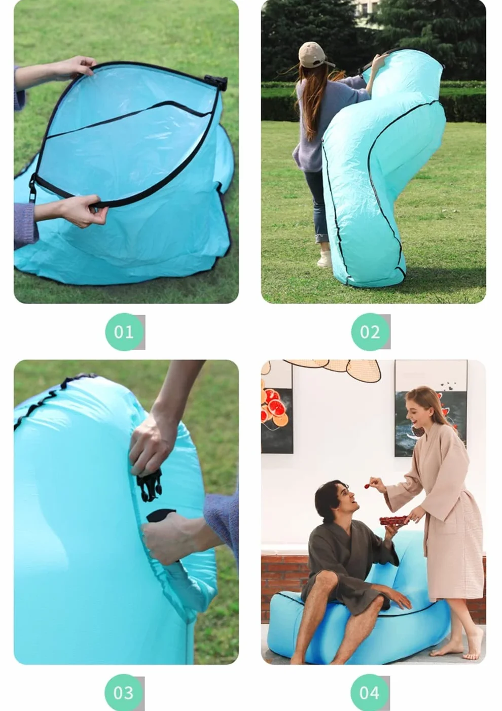 TURIM Nadmuchiwana sofa z przenośnym pakietem, na kemping, plażę, do parku, na plażę, kolor szary