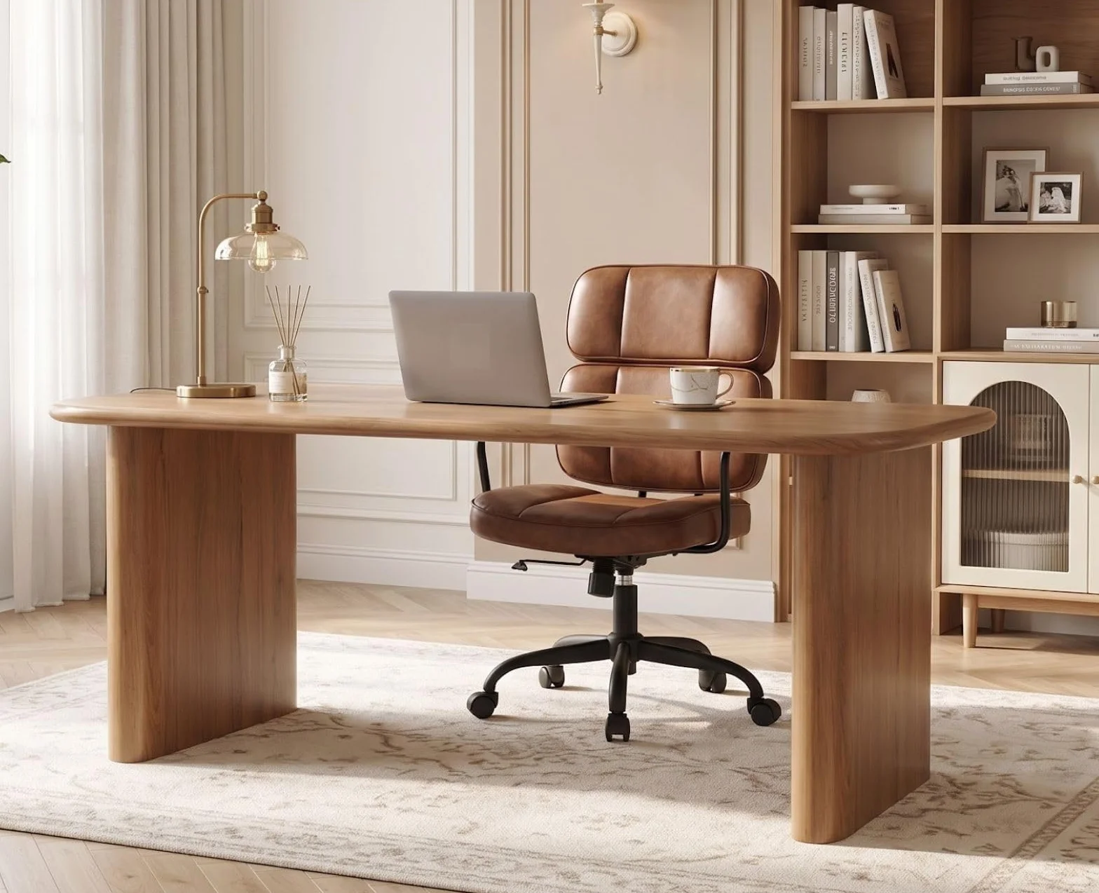 chairus Ergonomiczne obrotowe krzesło biurowe, ze skóry PU, regulowana wysokość, krzesło komputerowe do gabinetu (brązowe)