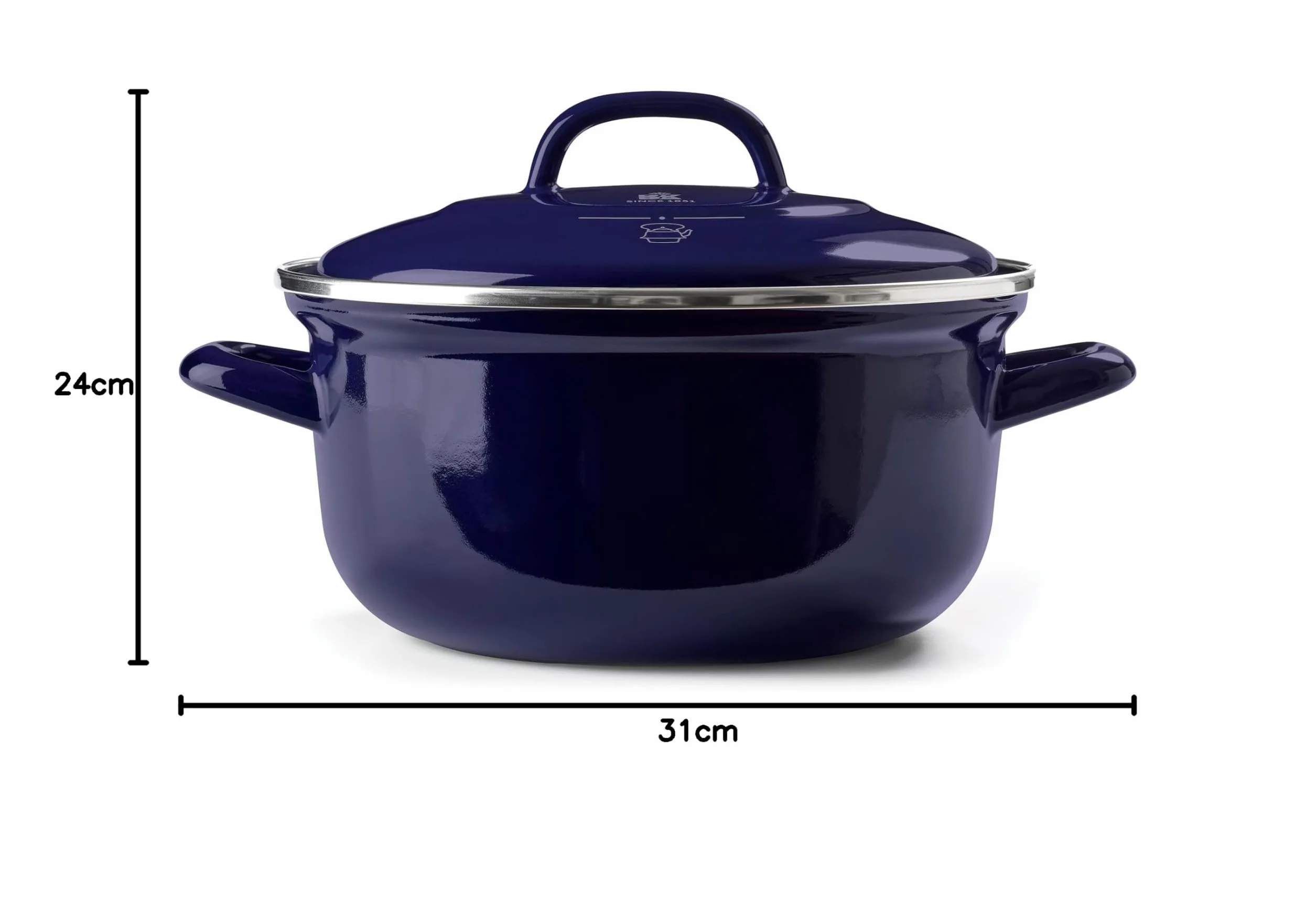 BK Cookware, Indigo Okrągła Emaliowana Brytfanna z Pokrywką - 22 cm/3.3l, Niebieski