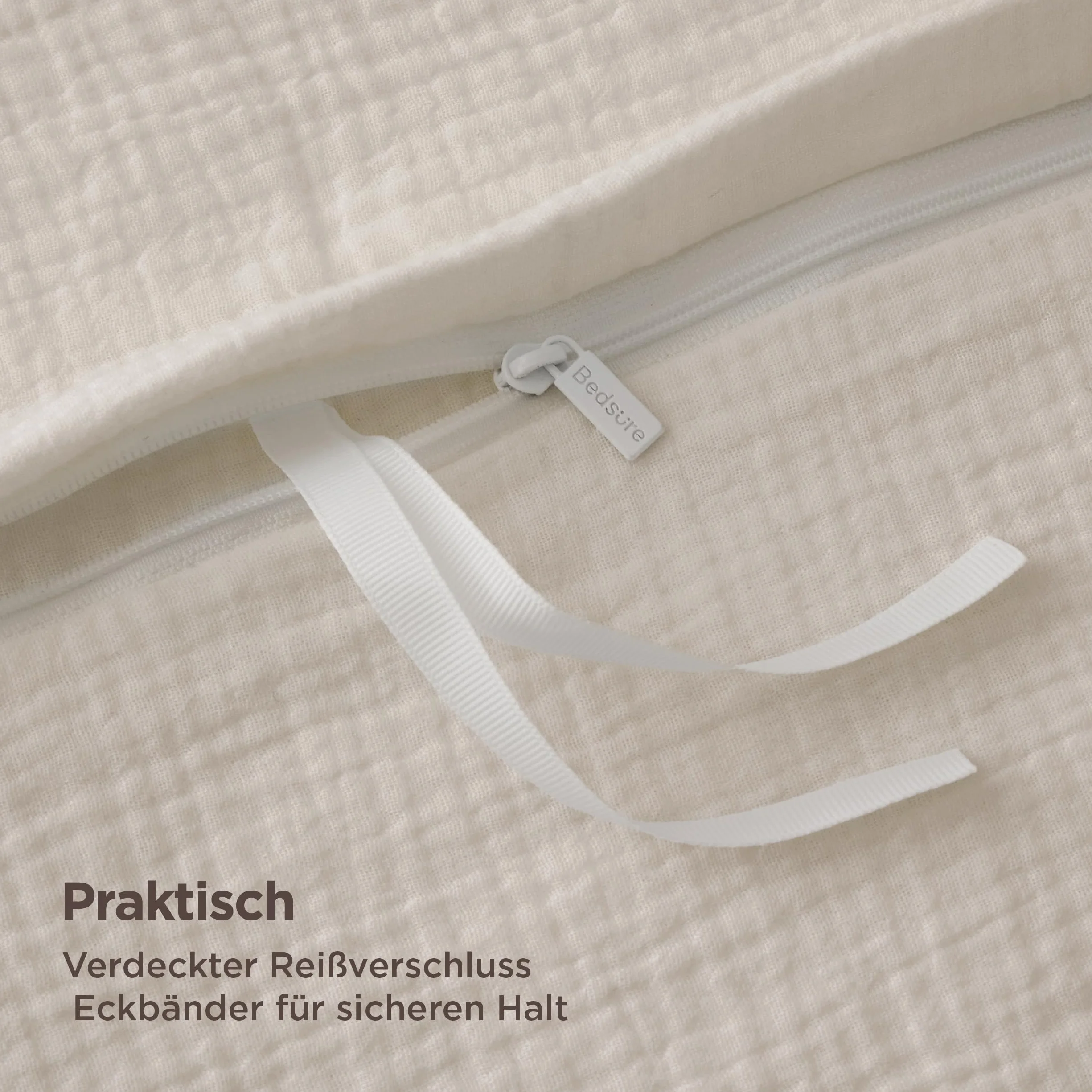 BEDSURE Pościel muślinowa 200 x 220 cm, 3-częściowa, 100% bawełna, z 1 poszewką na kołdrę 200 x 220 cm i 2 poszewkami na poduszkę 80 x 80 cm, Öko-Tex, pościel letnia z zamkiem błyskawicznym, beżowa
