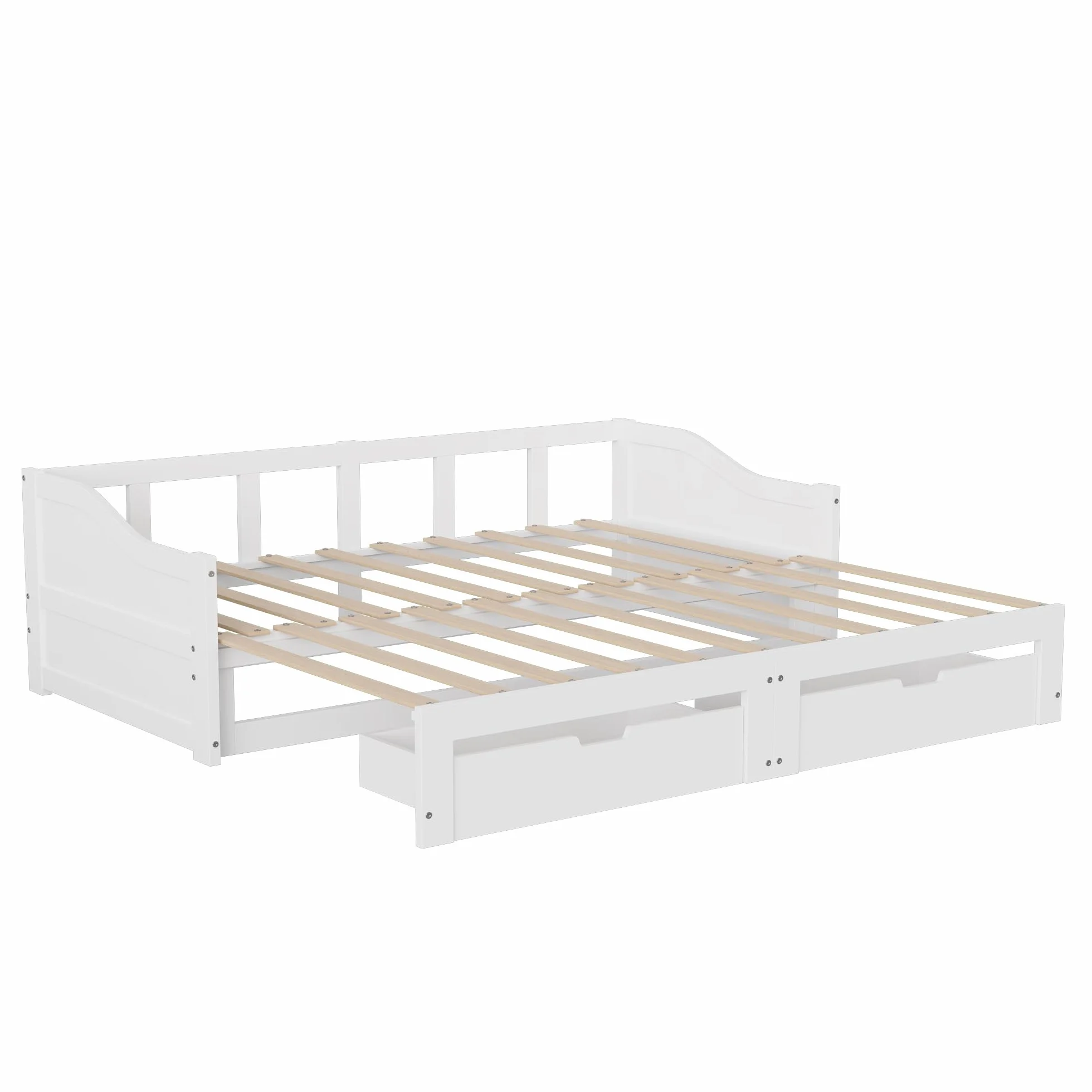 Sofa rozkładana 90/180 x 200 cm z litego drewna, składane łóżko z 2 szufladami, balustrada i podłokietniki, bez poduszek, idealna do pokoju dziecięcego lub salonu (lite drewno)