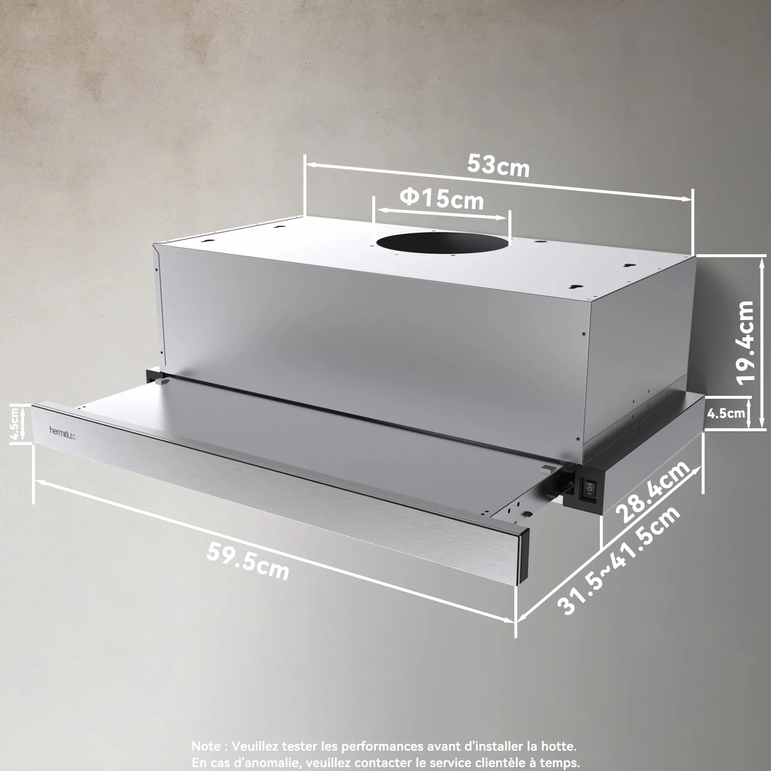 Hermitlux Okap kuchenny 60 cm, płaski okap wywiewany/obieg powietrza z filtrem z węglem aktywnym, strumień powietrza 360 m³/h, oświetlenie LED, 65 dB
