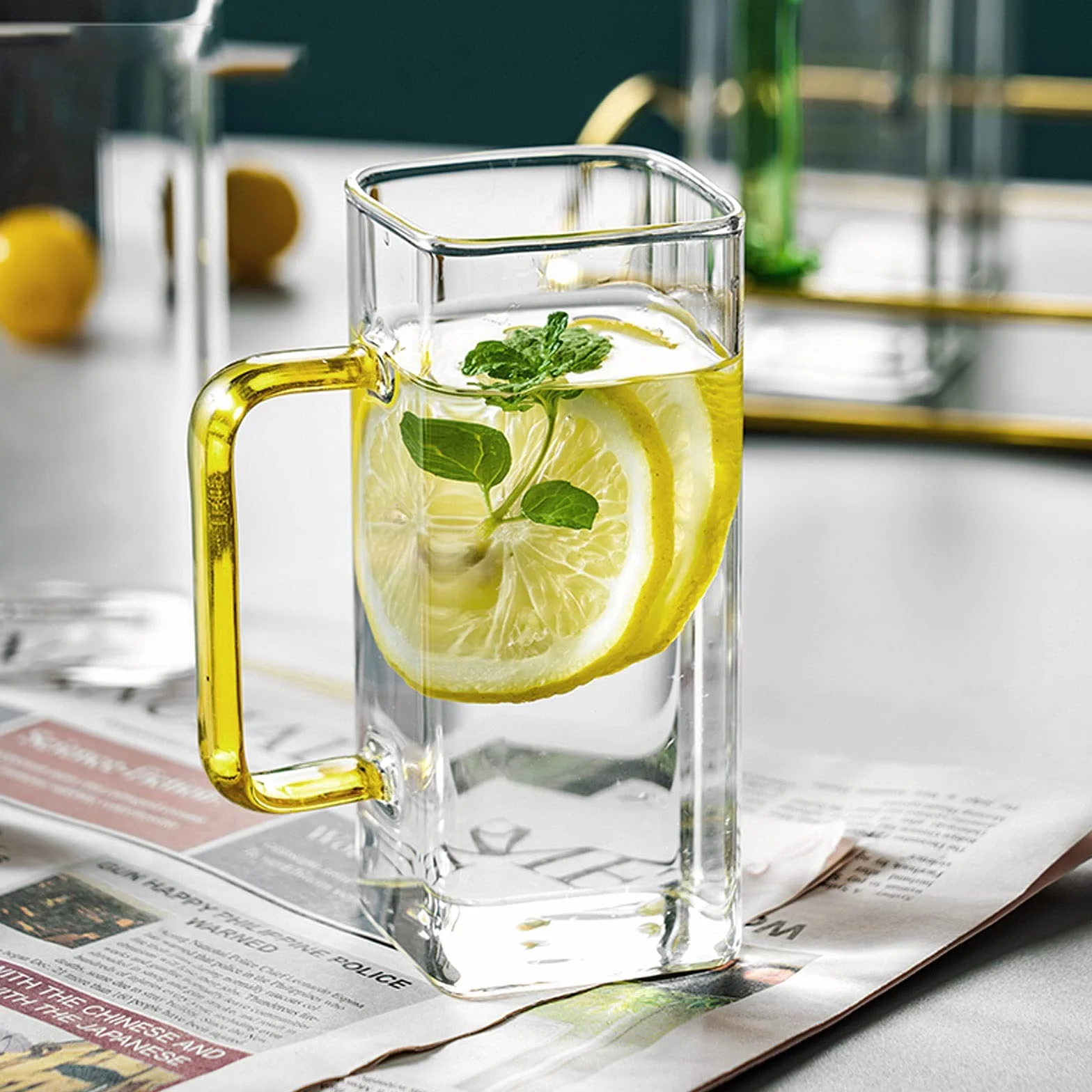Szklane kubki do kawy 6-częściowy zestaw szklanek z uchwytem (opcjonalnie 295 ml i 350 ml) duża pojemność napój kawa whisky piwo zestaw szklanych kubków do kawy (rozmiar M)