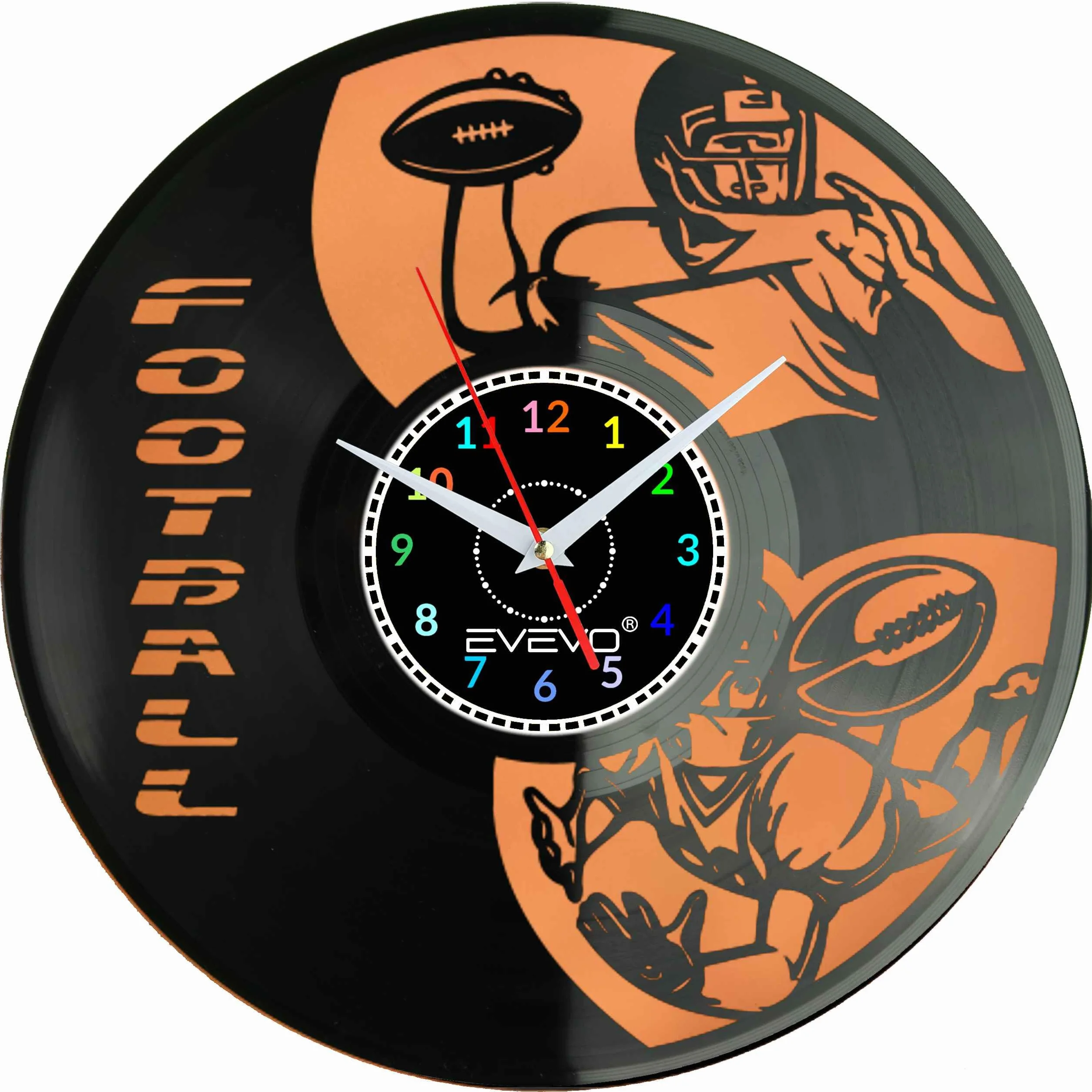 ZEGAR ŚCIENNY FOOTBALL AMERYKAŃSKI FLUORESCENCYJNE TŁO PŁYTA WINYLOWA PREZENT UPOMINEK GIFT SOUVENIR EVEVO F0067