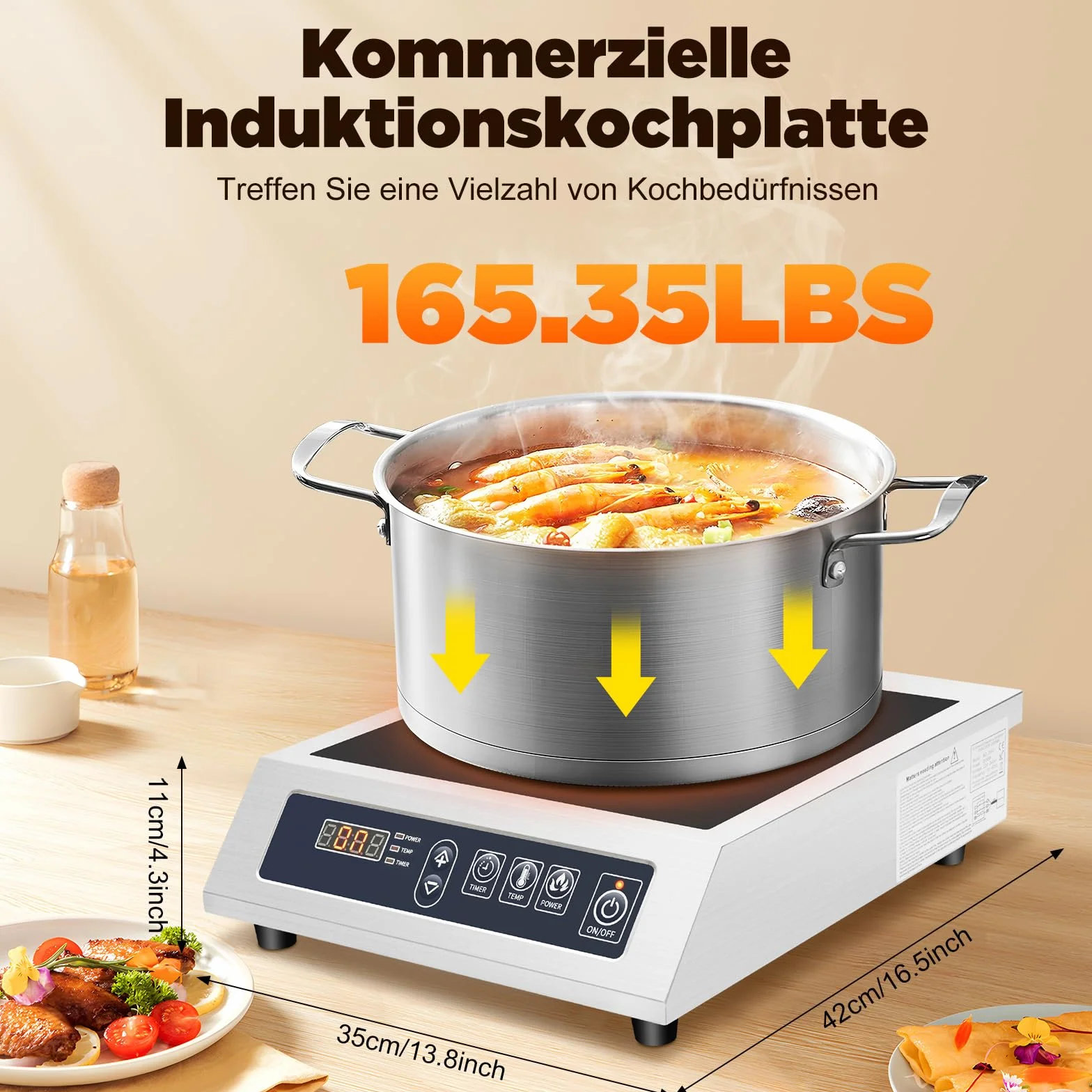 MINRS Pojedyncza płyta indukcyjna 3500 W, płyta indukcyjna, 1 płyta elektryczna, indukcja, 11 mocy, 60-300℃, regulacja temperatury, 24-godzinny timer, zabezpieczenie przed przegrzaniem, obciążenie 5