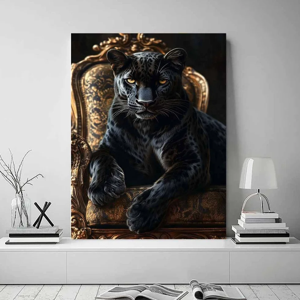BOHUO Duże zwierzę płótno sztuka ścienna uroczy lampart obraz dekoracja ścienna grafika botaniczny obraz farba plakat wydruki (czarny 55) - 70 x 100 cm oprawiony