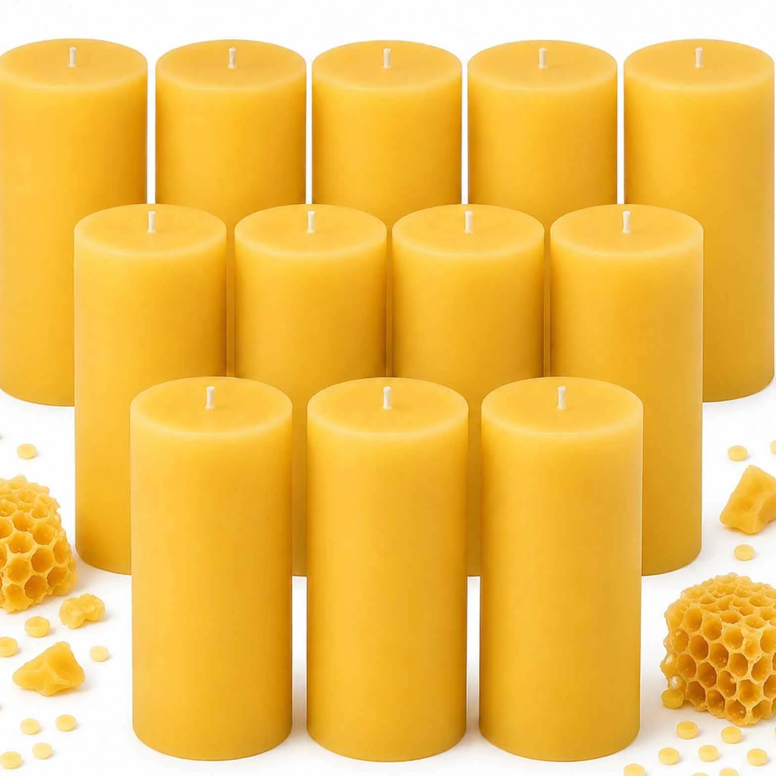 12 sztuk naturalnych świec filarowych z wosku pszczelego, 100% czyste świece z wosku pszczelego - 420 godzin długiego palenia, bezzapachowa świeca woskowa do domu, modlitwy, nagłych wypadków, bezdymna