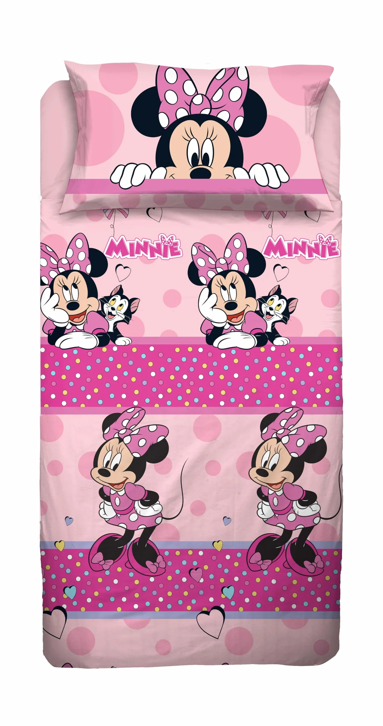 Minnie Mouse Zestaw pościeli na pojedyncze łóżko, komplet pościeli Disneya, prześcieradło wierzchnie, prześcieradło wierzchnie, prześcieradło z gumką, poszewka na poduszkę, różowy, Disney, 100%