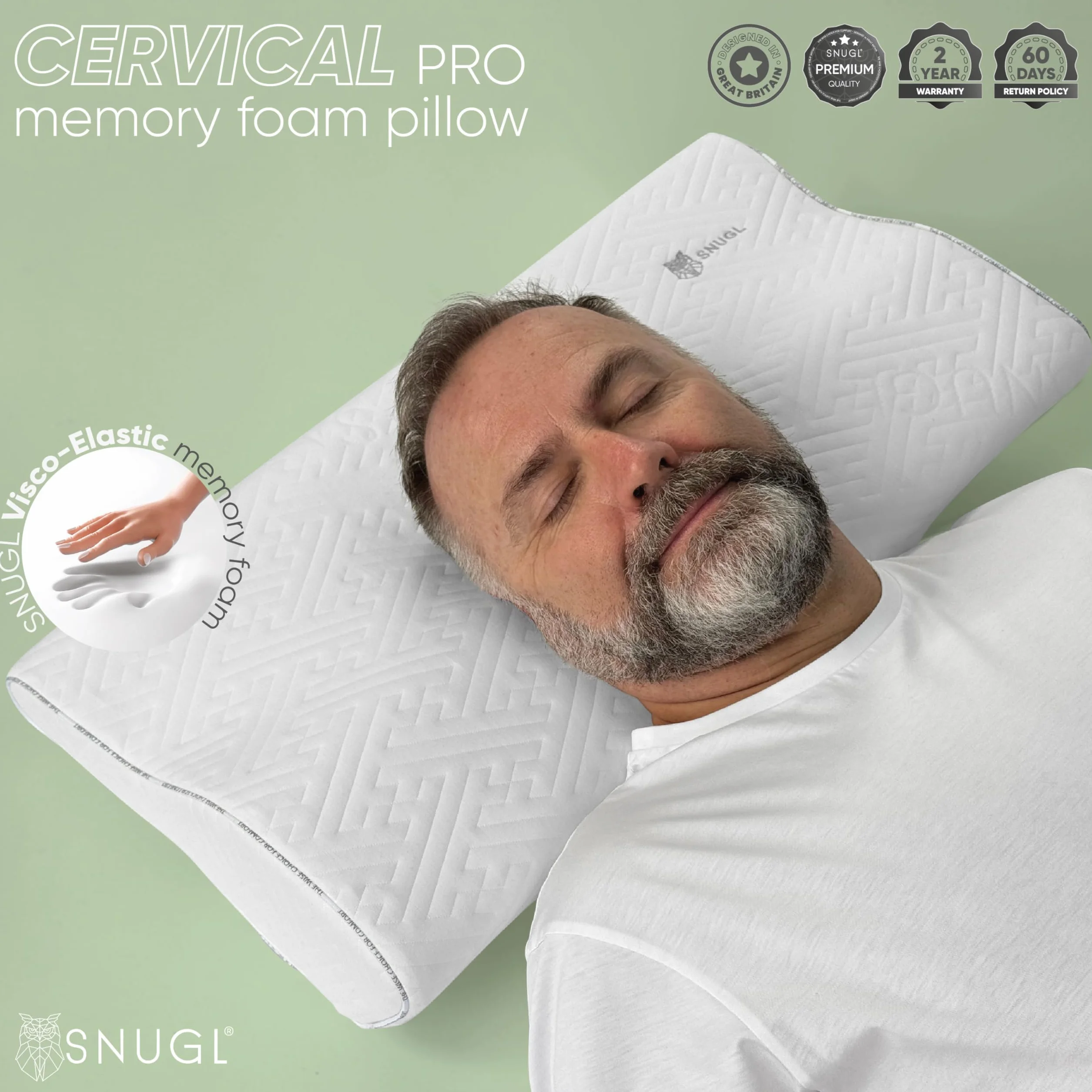 SNUGL Cervical Pro – profilowana poduszka ortopedyczna z pianki memory na ból szyi i barków | precyzyjne wsparcie dla śpiących na boku i plecach | hipoalergiczny, oddychający pokrowiec