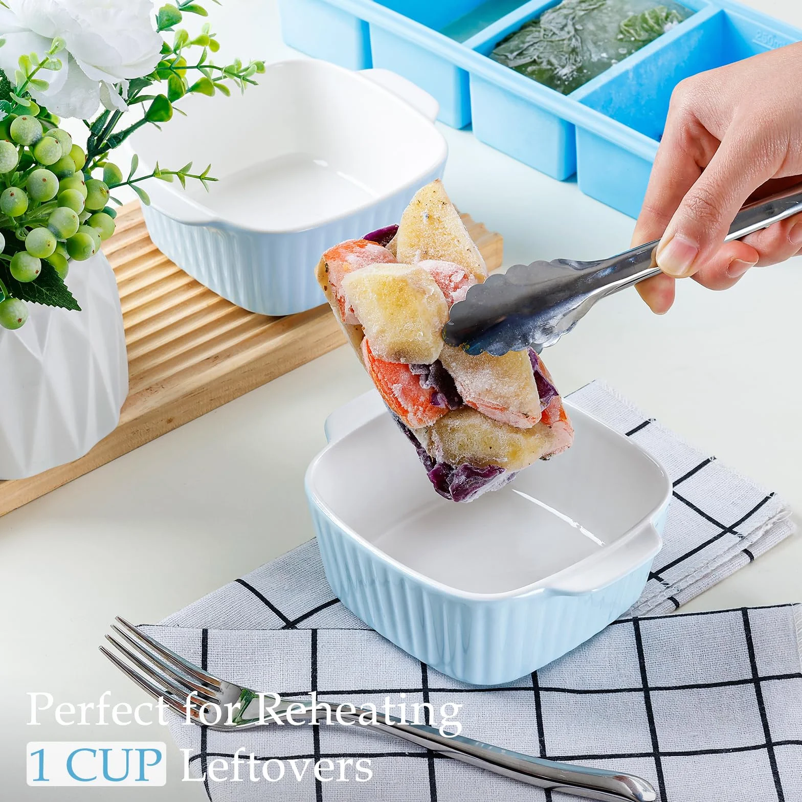 NUTRIUPS Zestaw 4 ceramicznych naczyń do pieczenia 13 uncji 400 ml z uchwytami