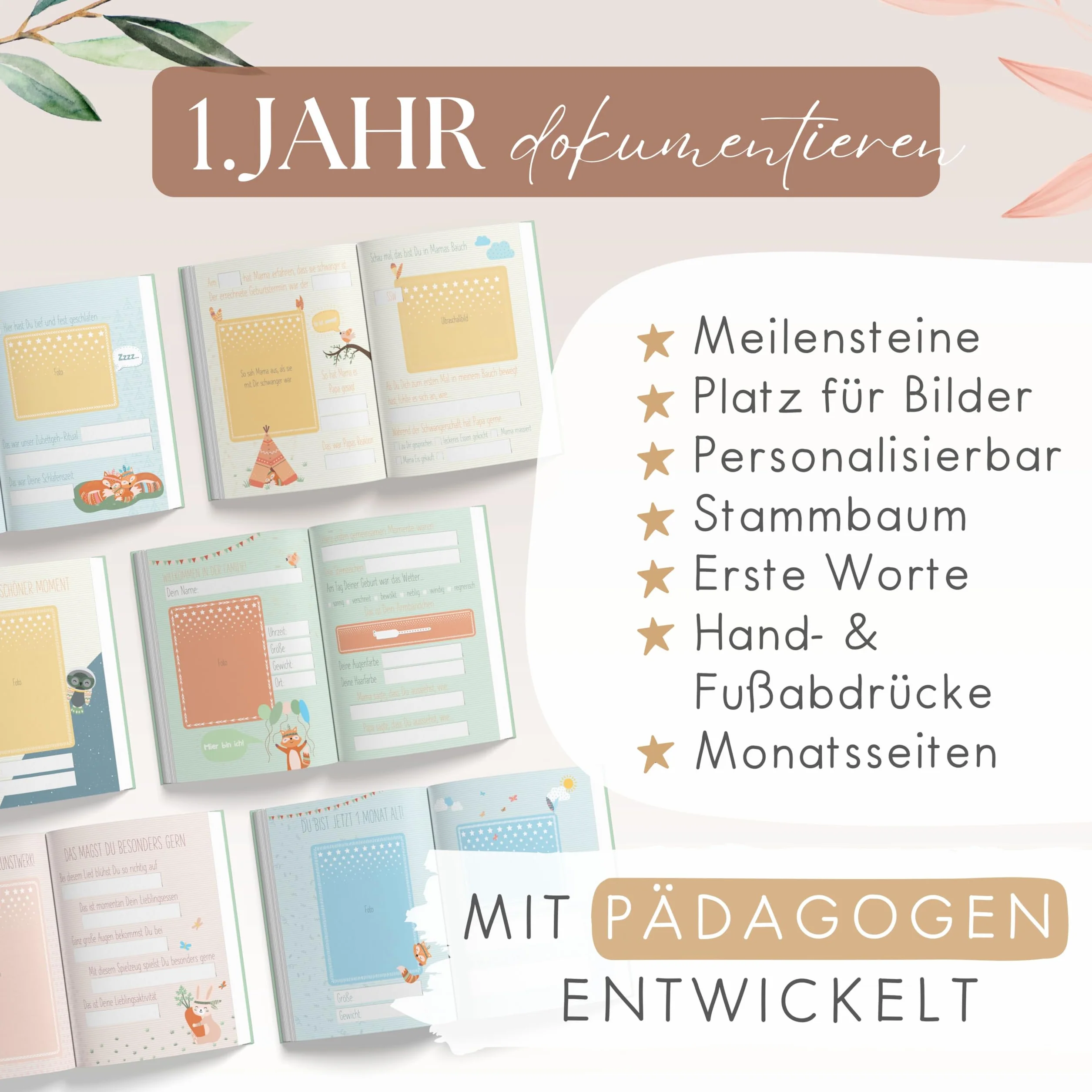 TWIVEE - Babyalbum - Babybuch zum Eintragen - Mädchen und Jungen - Baby - Erinnerungsbuch für das erste Jahr