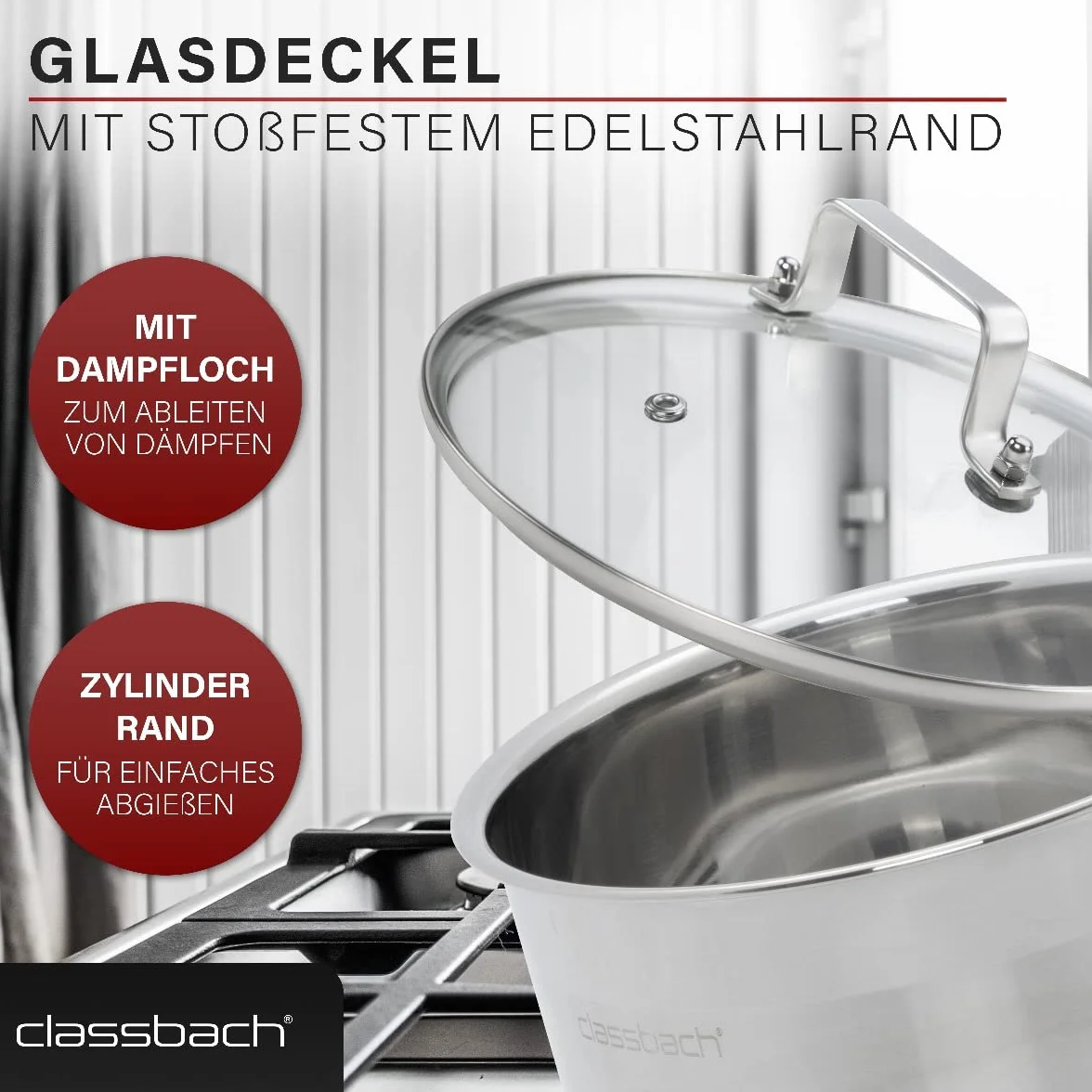 C-KTS 4017 8-częściowy zestaw garnków ze stali nierdzewnej do wszystkich rodzajów kuchenek (indukcyjnych, gazowych, ceramicznych, elektrycznych), nadaje się do mycia w zmywarce