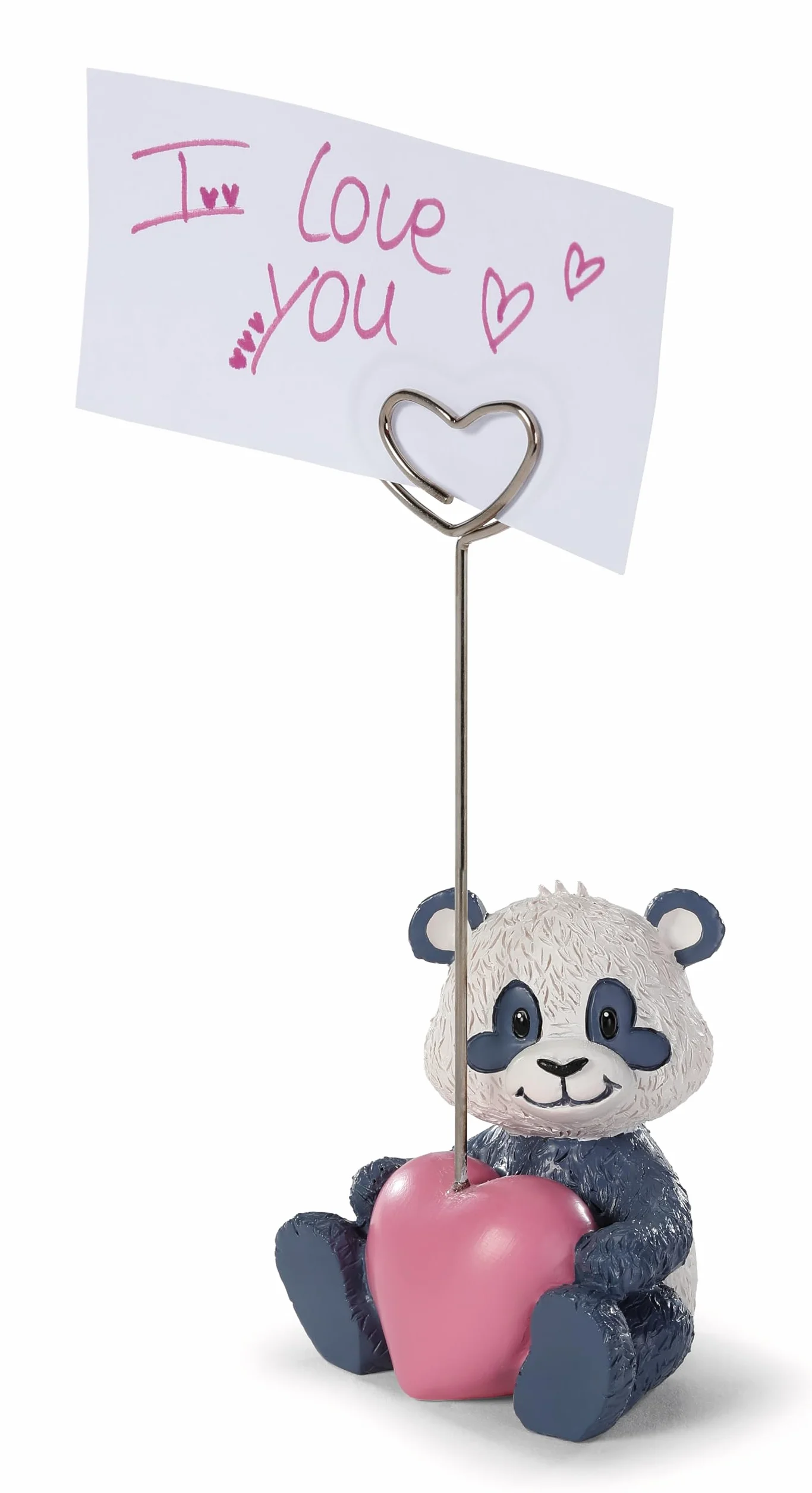 NICI Love 62630 Uchwyt na zdjęcie, panda, z żywicy poliestrowej, klips w kształcie serca do notatek i kartek, dekoracja stołu, na imprezę, urodziny wesele, 11 cm, czarny
