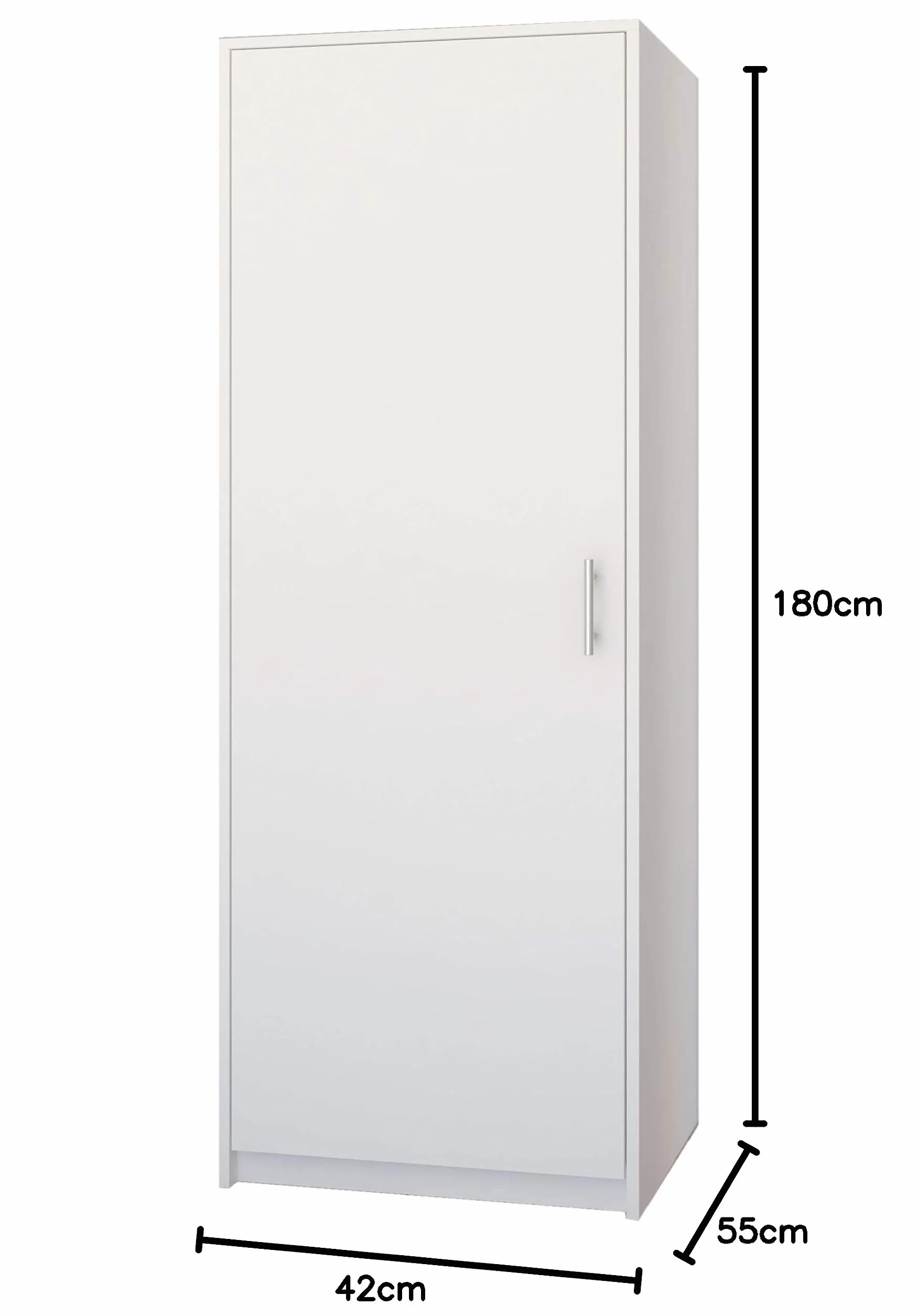 Szafa na ubrania biała 1-drzwiowa z barem i regałem 180 x 42 x 55 cm