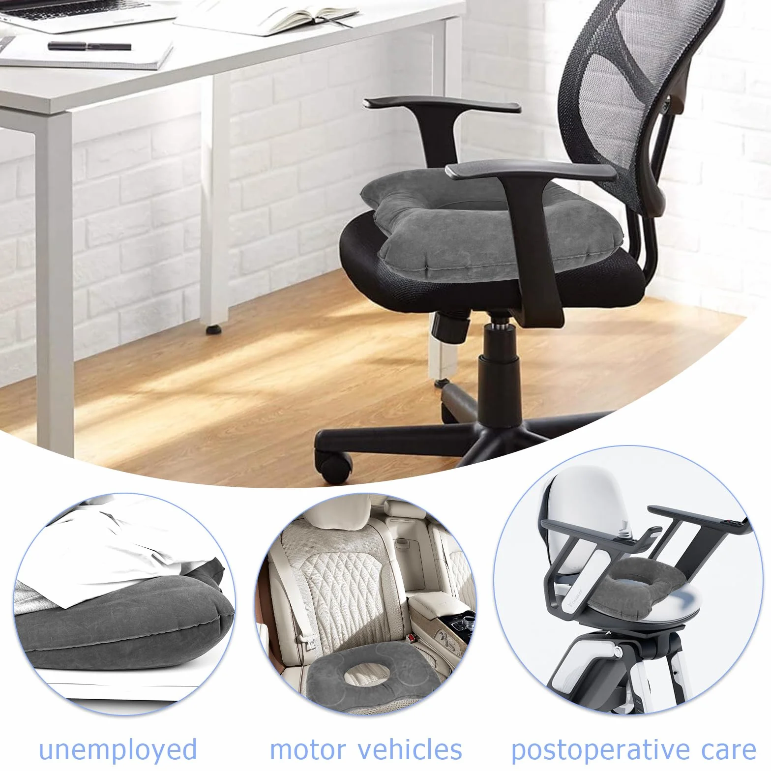 Poduszka ortopedyczna nadmuchiwana na hemoroidy ergonomiczna na krzesło biurowe wózek inwalidzki szary