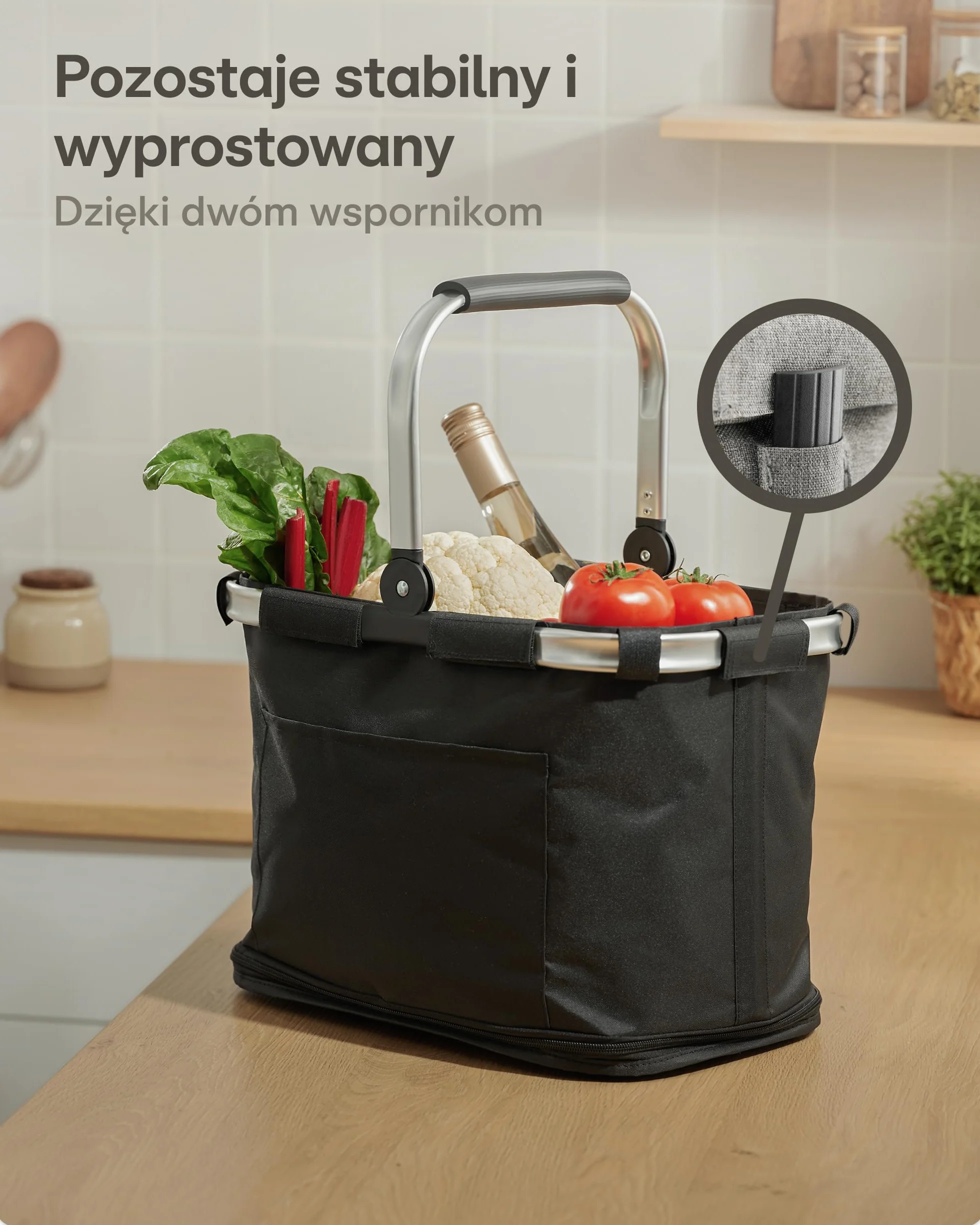 Praknu Składany Kosz na Zakupy Duży – 2 w 1 Rozszerzany z 25L do 35L – Zmywalna Tkanina – Stabilny dzięki Aluminiowej Ramie i Wzmocnionemu Dnu – Dodatkowe Kieszenie wewnątrz i na zewnątrz – Czarny