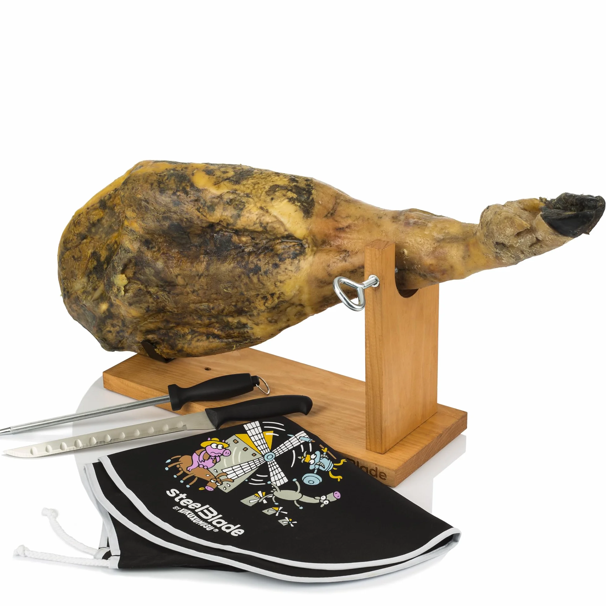 Jamonero + Szynka Kukuxumusu + Nóż Jamonero i Chaira - Uchwyt Jamonero wyprodukowany w Hiszpanii