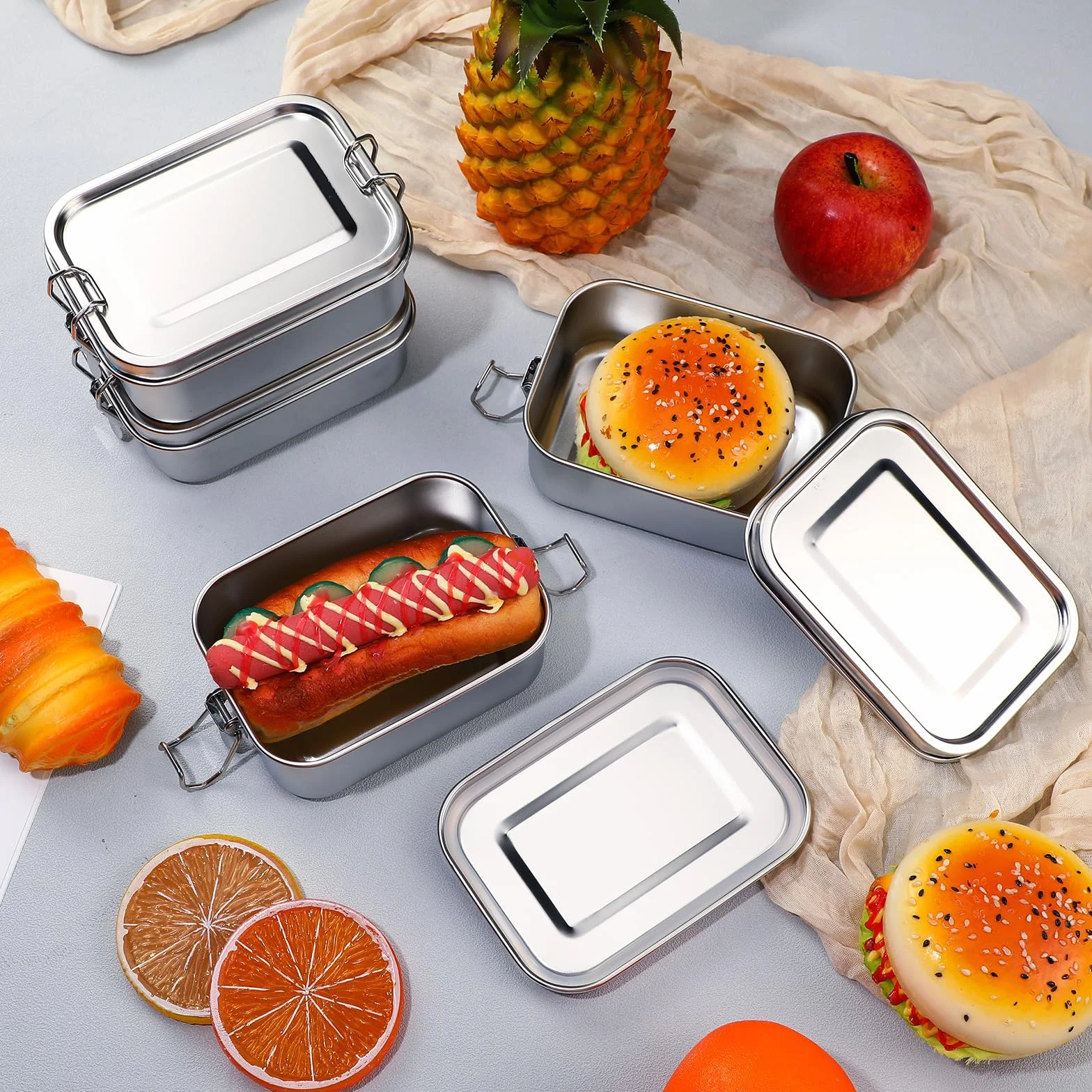 Pudełko Bento ze stali nierdzewnej, zamykane, szczelne klipsy, wielokrotnego użytku, nadają się do mycia w zmywarce, pojemniki na przekąski do pracy, na piknik, metalowe pudełko na lunch